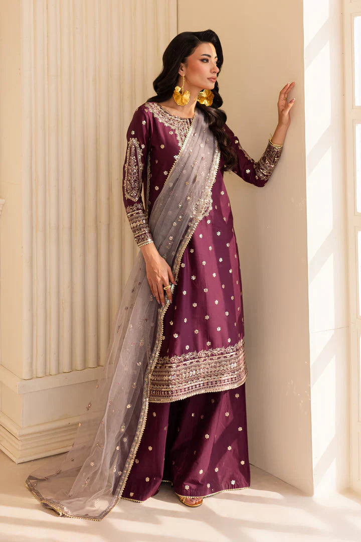 Shehnai – Plum Purple Embroidered 3Pc Gharara Set