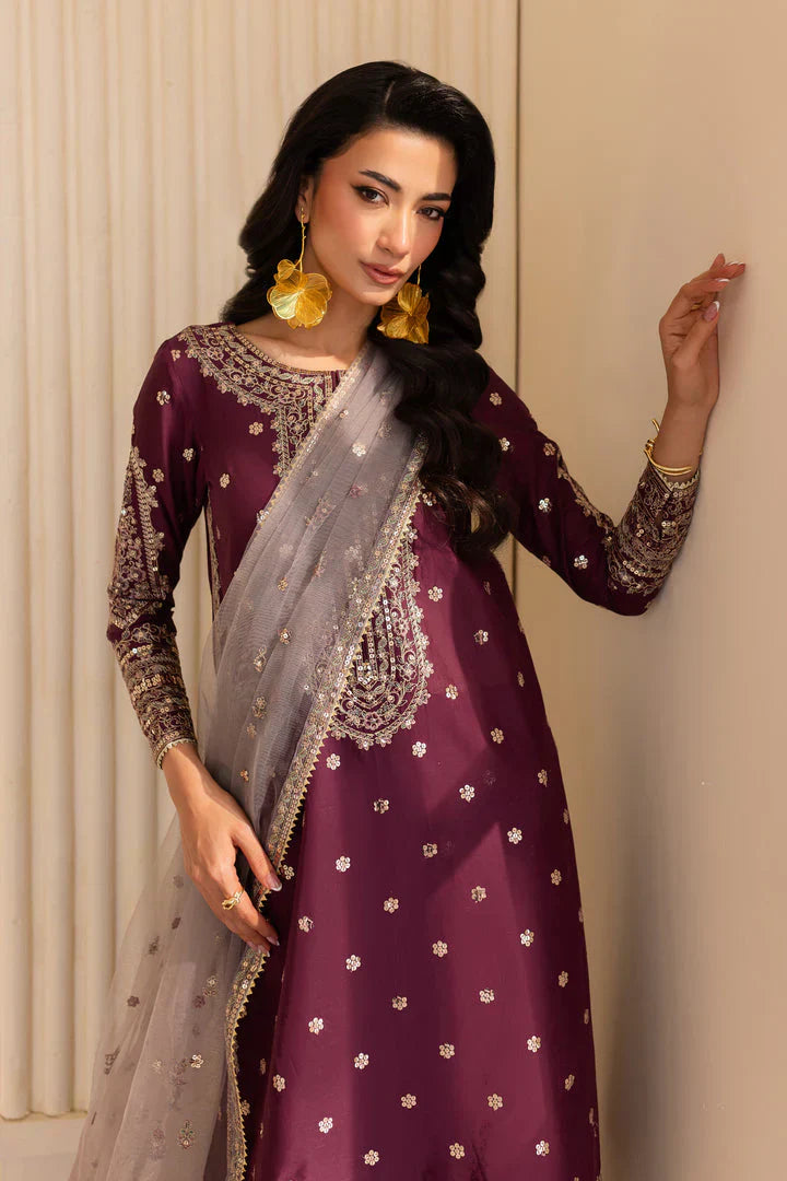 Shehnai – Plum Purple Embroidered 3Pc Gharara Set