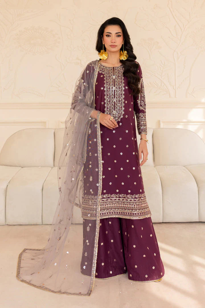 Shehnai – Plum Purple Embroidered 3Pc Gharara Set