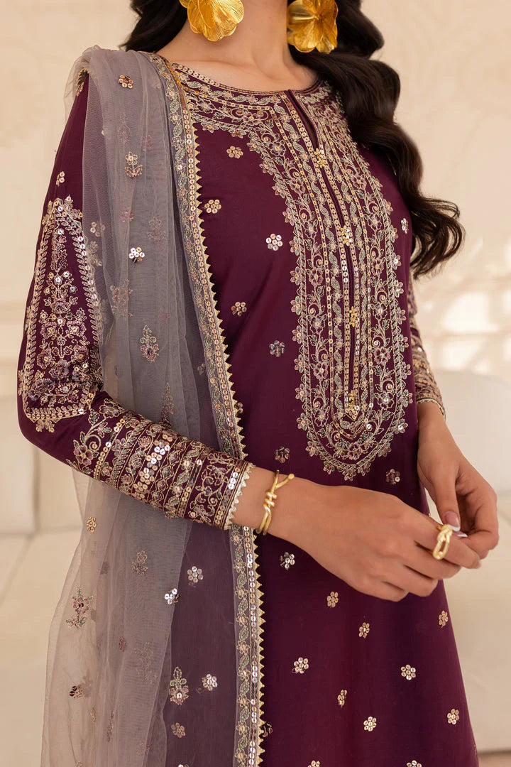 Shehnai – Plum Purple Embroidered 3Pc Gharara Set