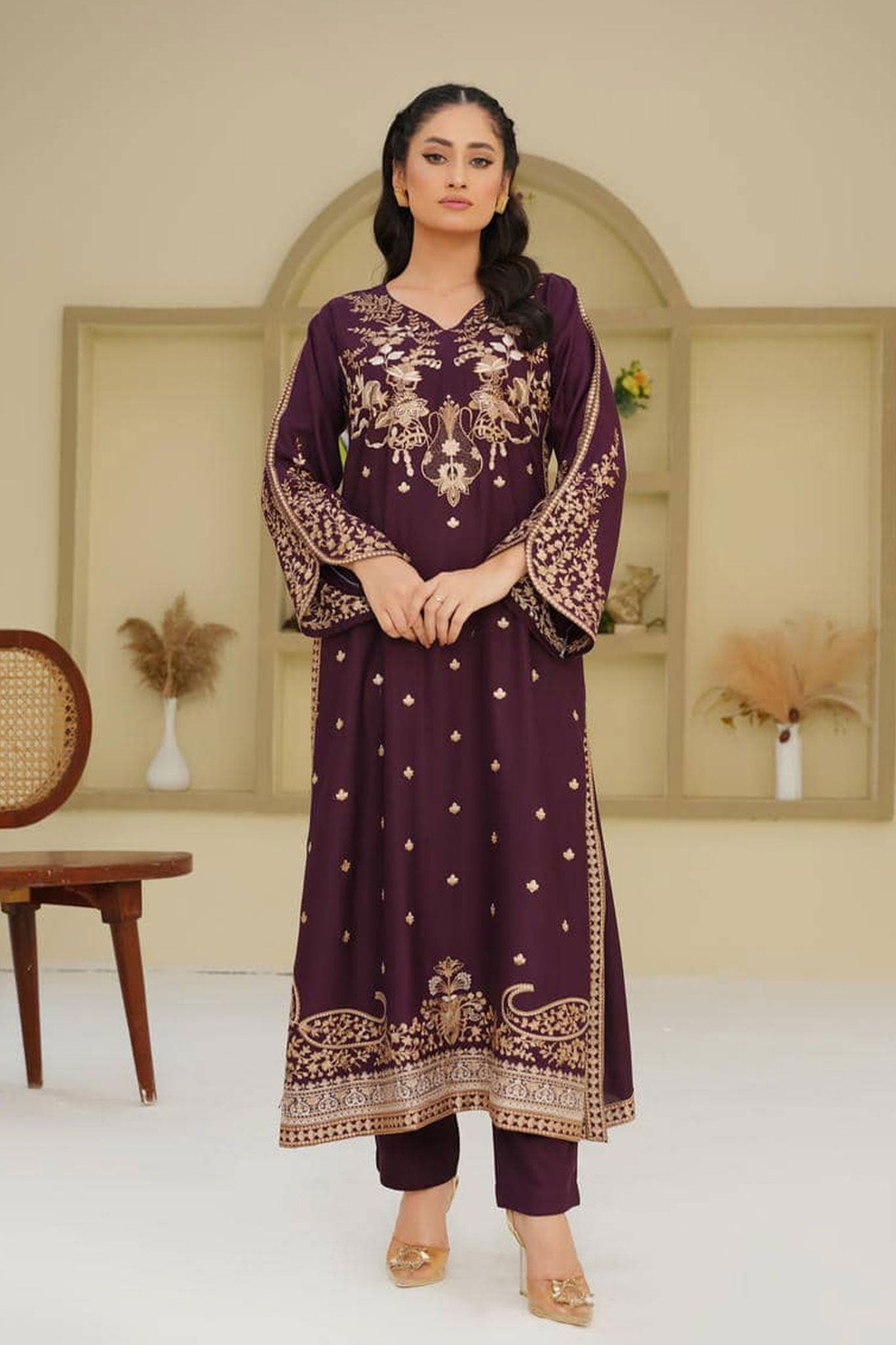Royal Plum Grace – 2Pc Embroidered Suit