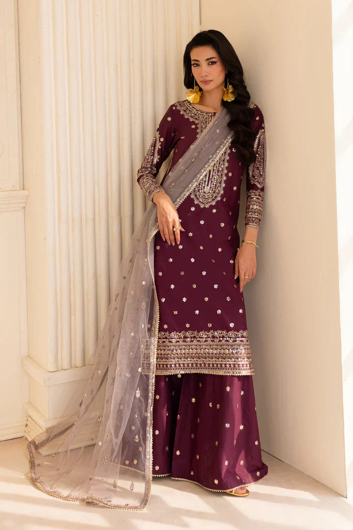 Shehnai – Plum Purple Embroidered 3Pc Gharara Set