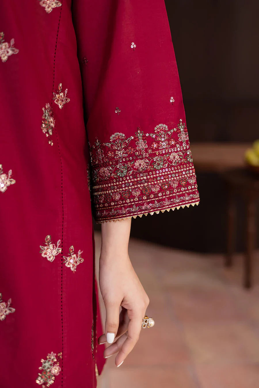 Shazneen – Deep Maroon Embroidered 3Pc Suit
