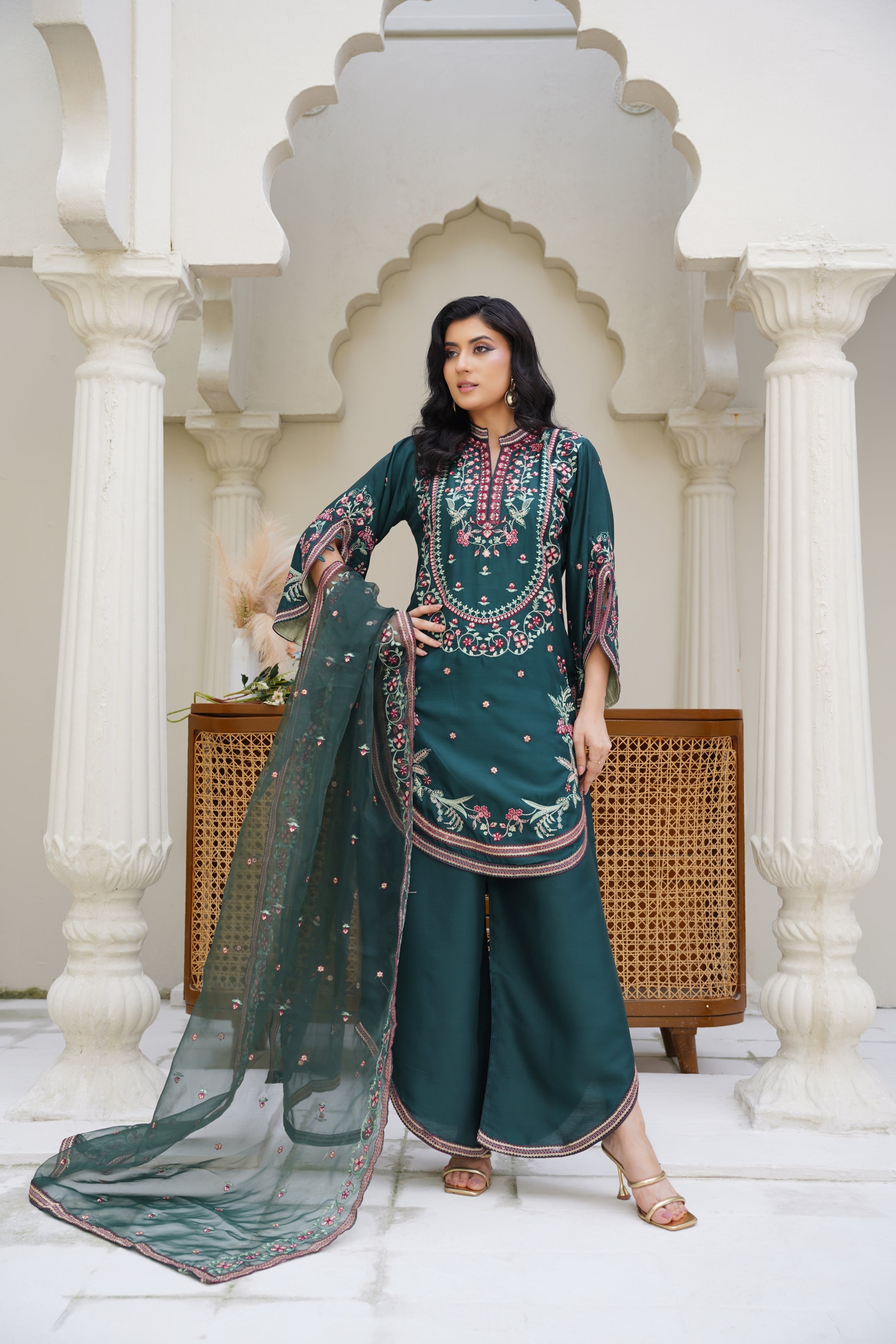 Rania – Deep Green Viscose 3Pc Suit | Ready to Wear 3pc Suit