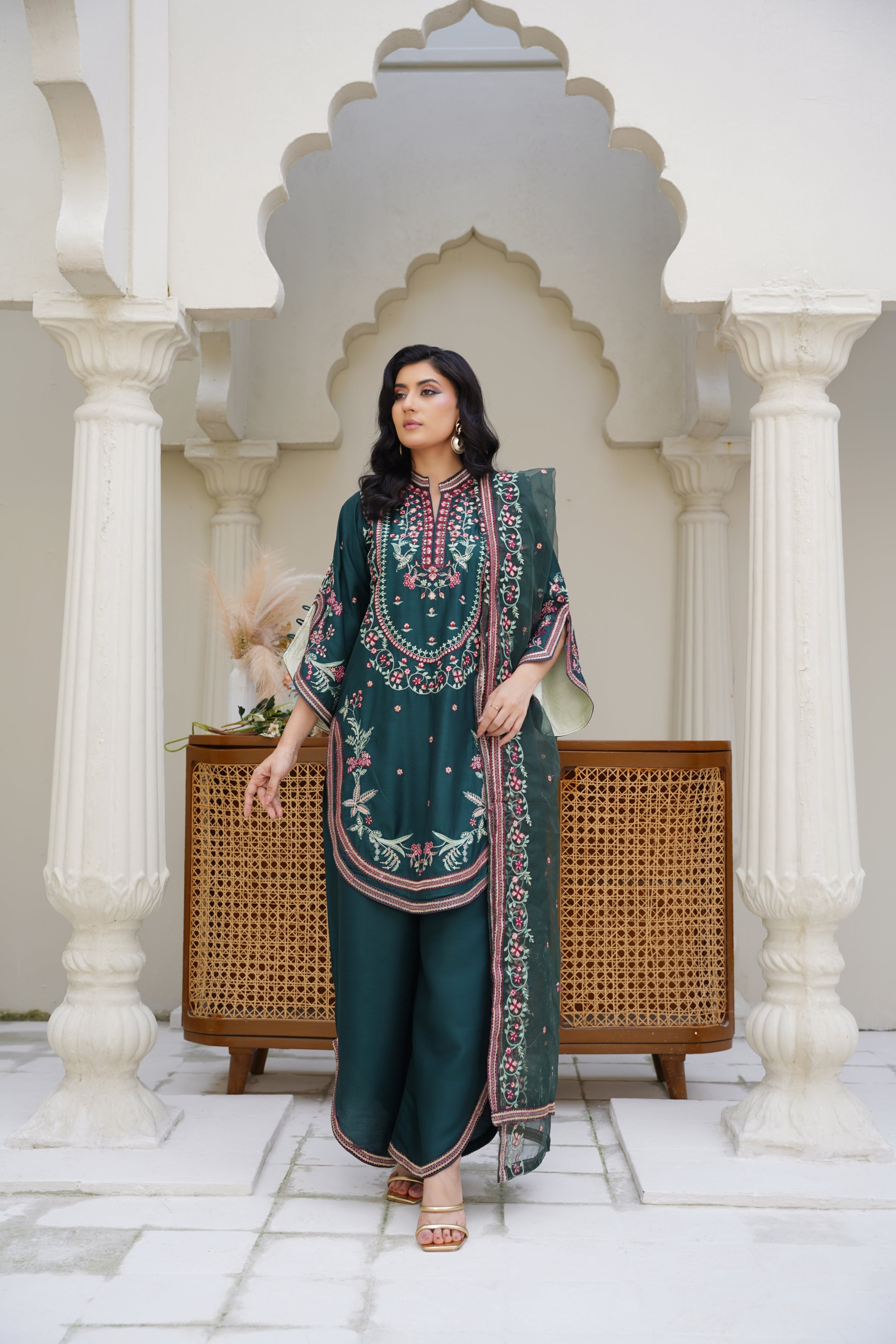 Rania – Deep Green Viscose 3Pc Suit | Ready to Wear 3pc Suit