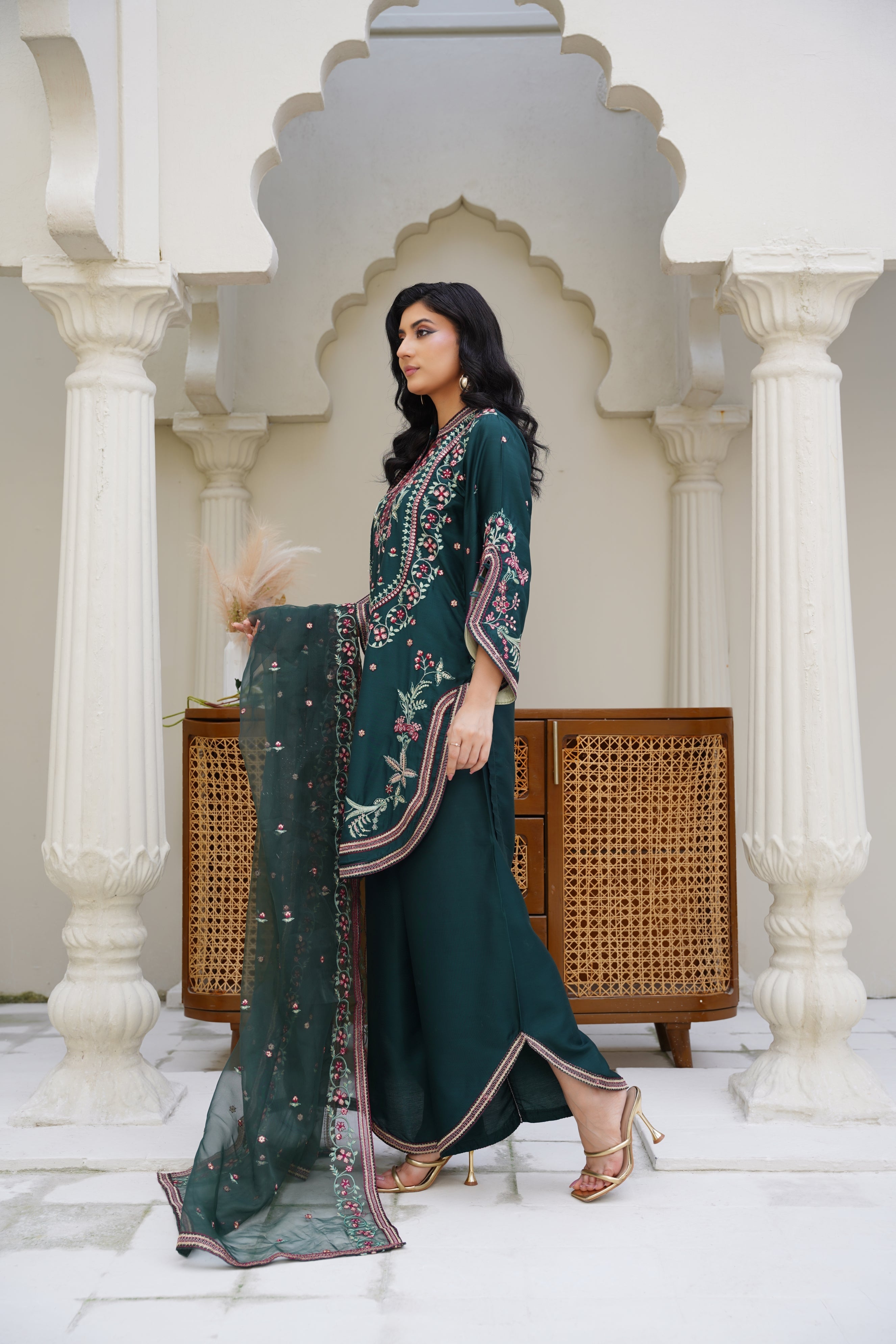 Rania – Deep Green Viscose 3Pc Suit | Ready to Wear 3pc Suit