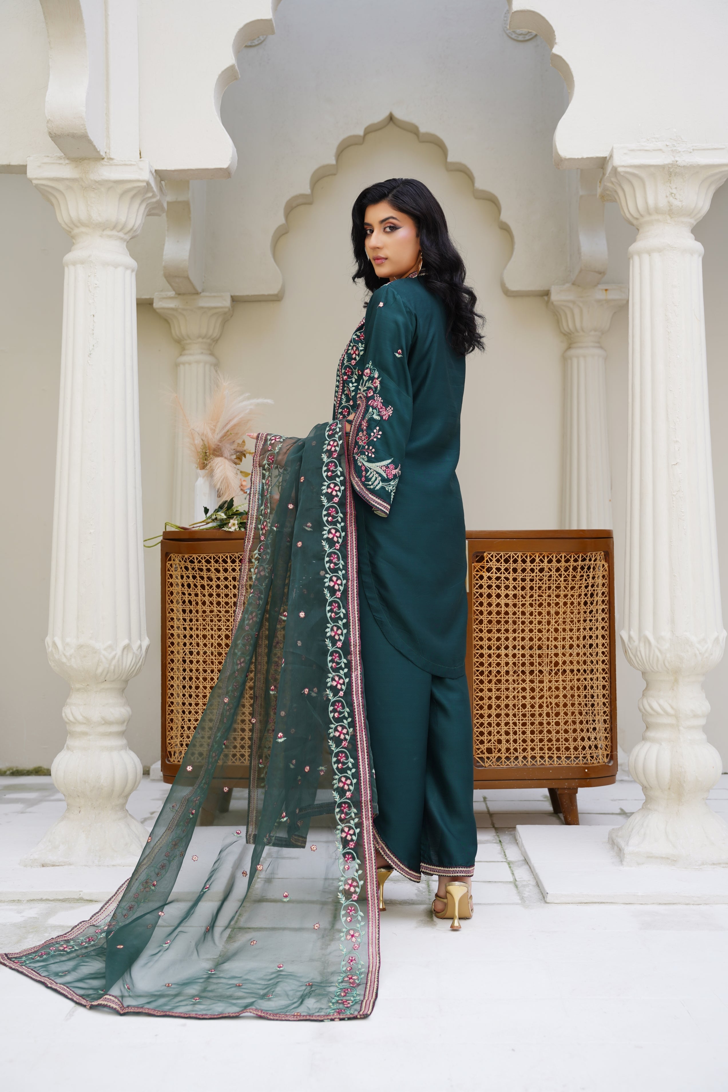 Rania – Deep Green Viscose 3Pc Suit | Ready to Wear 3pc Suit