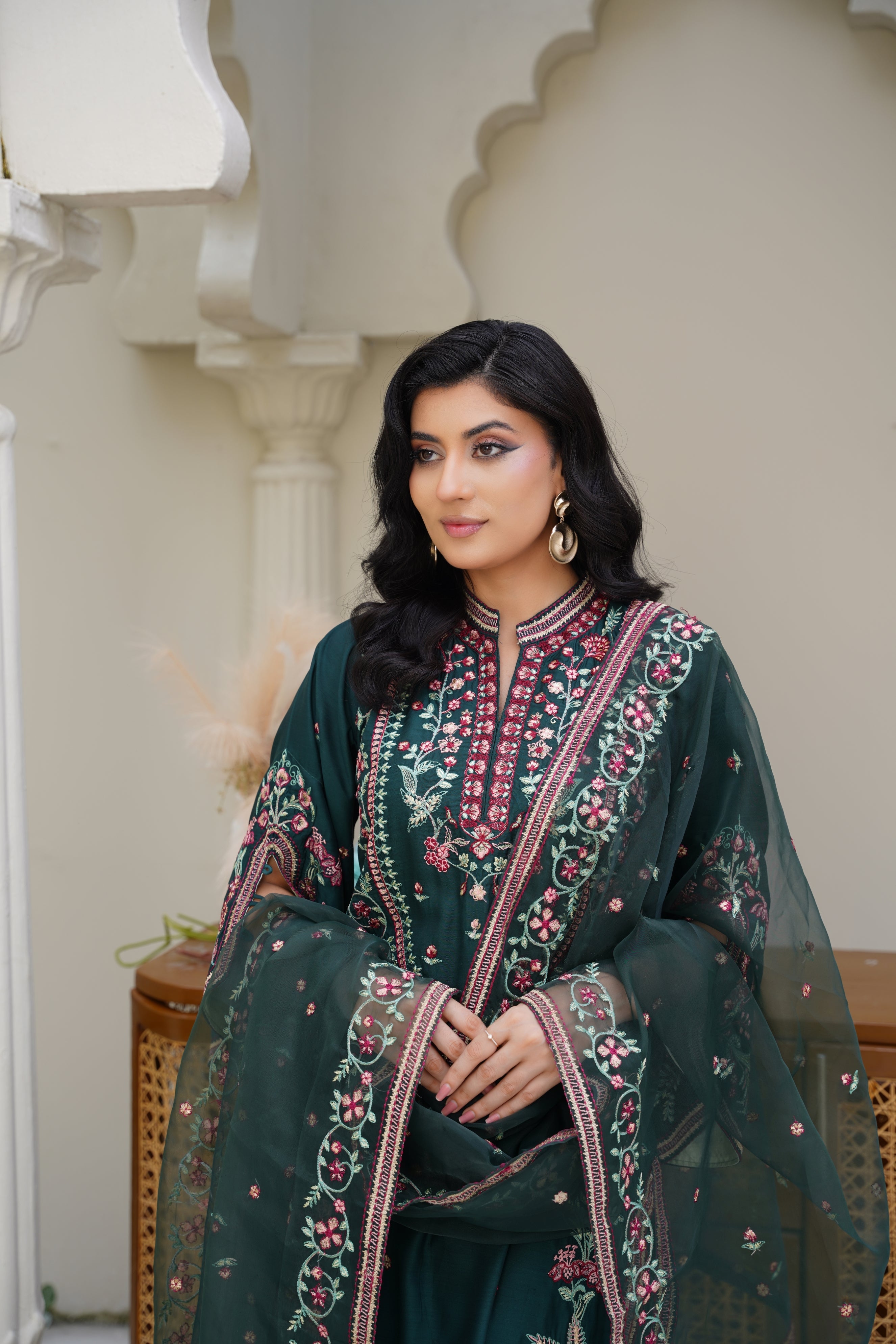 Rania – Deep Green Viscose 3Pc Suit | Ready to Wear 3pc Suit