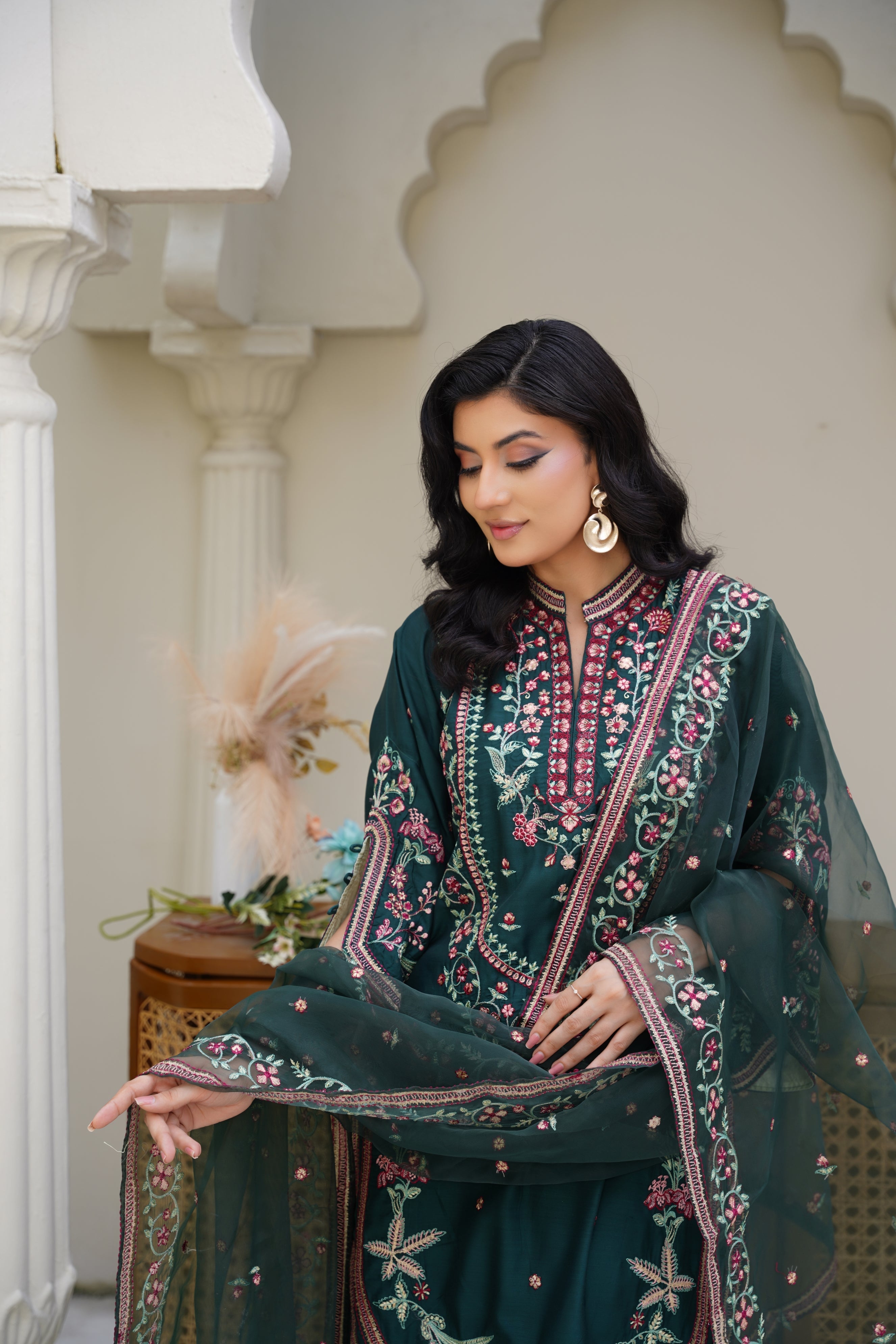 Rania – Deep Green Viscose 3Pc Suit | Ready to Wear 3pc Suit