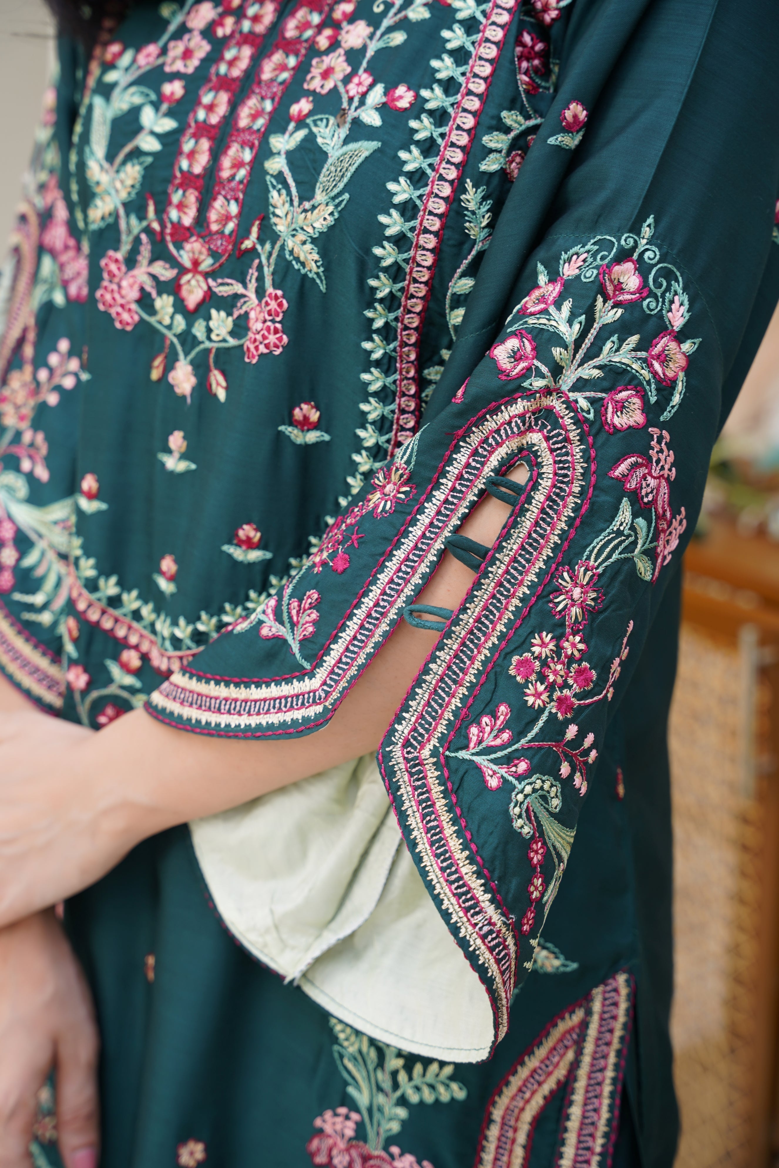 Rania – Deep Green Viscose 3Pc Suit | Ready to Wear 3pc Suit