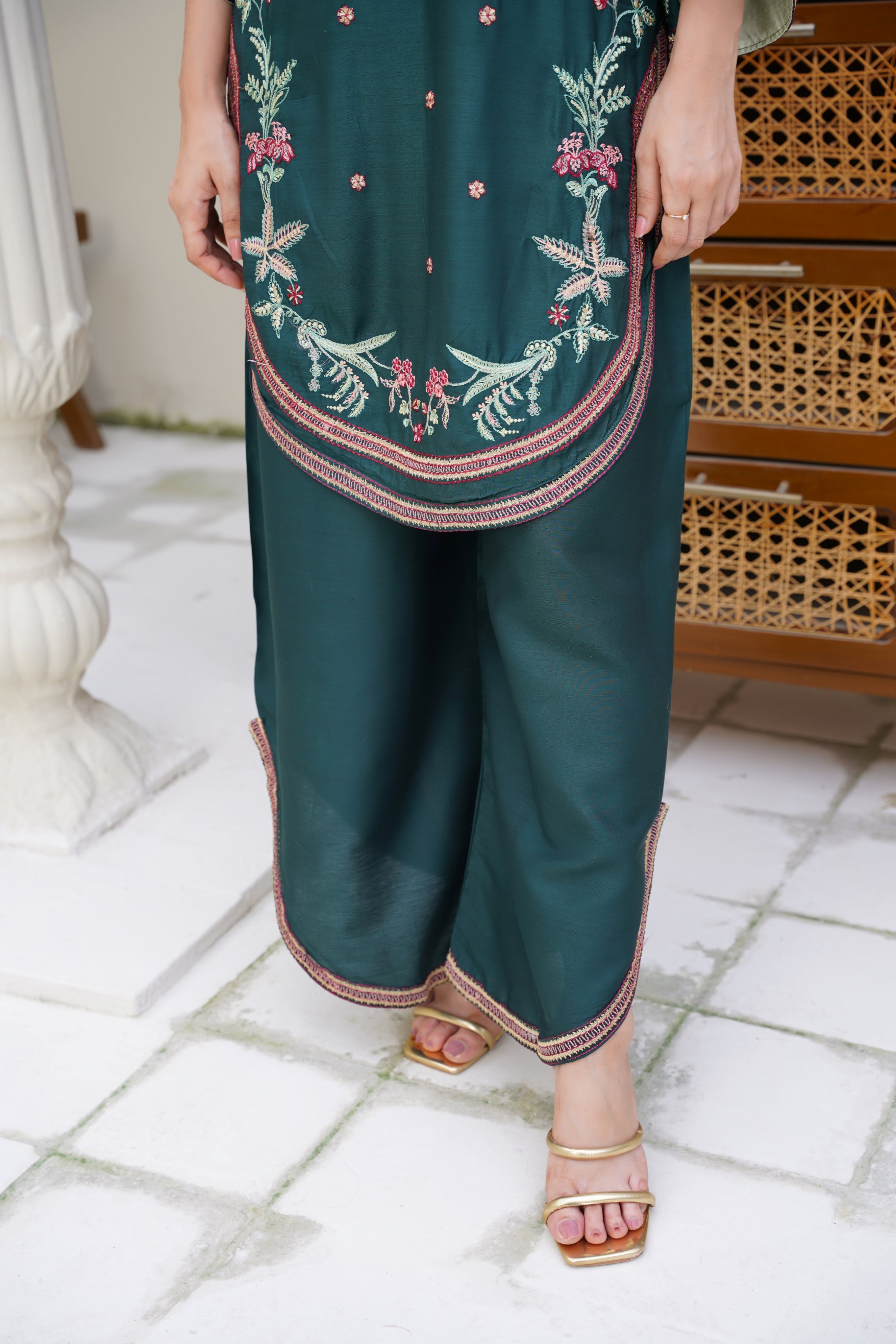 Rania – Deep Green Viscose 3Pc Suit | Ready to Wear 3pc Suit