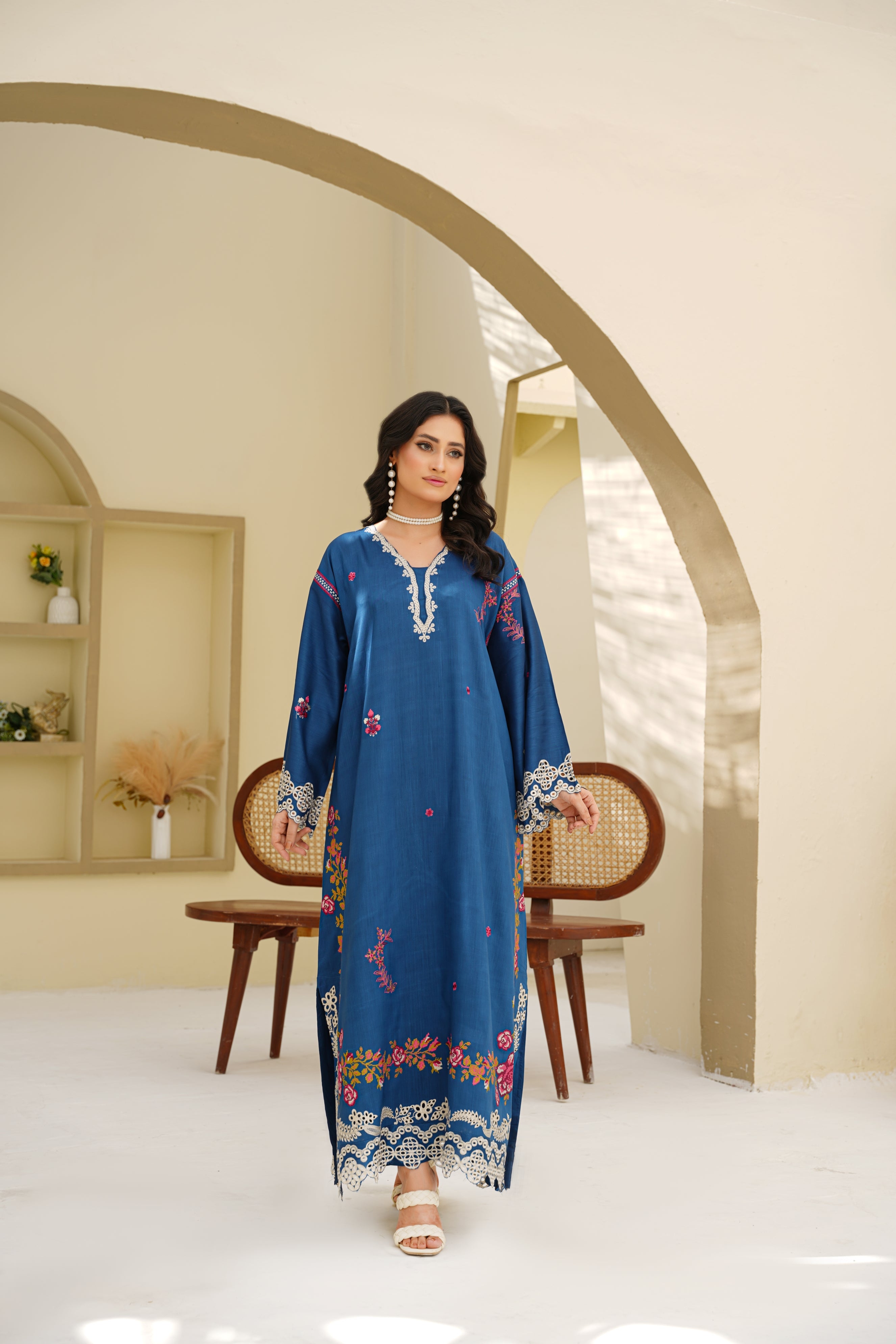 Azure Bloom – 2Pc Embroidered Suit