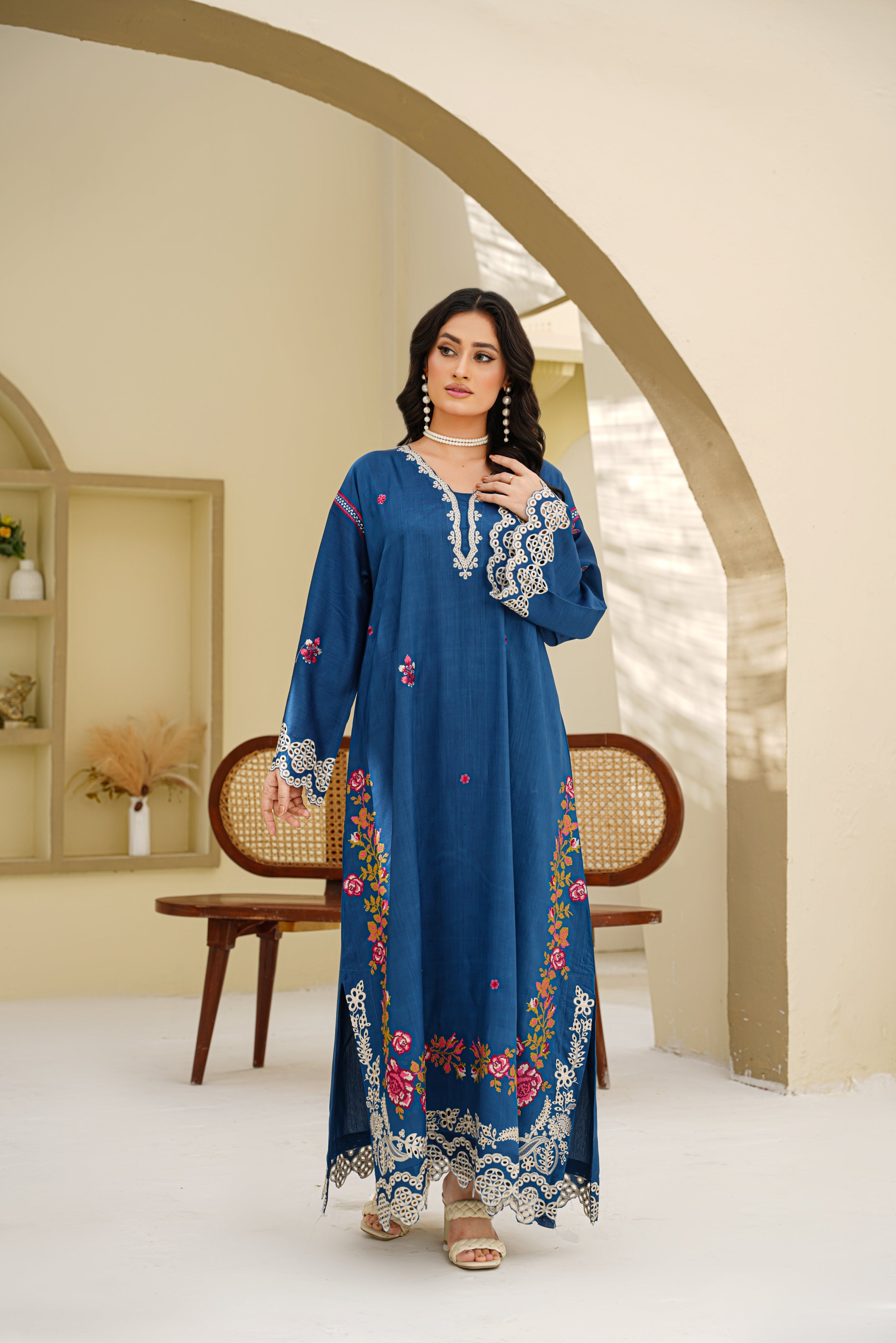 Azure Bloom – 2Pc Embroidered Suit