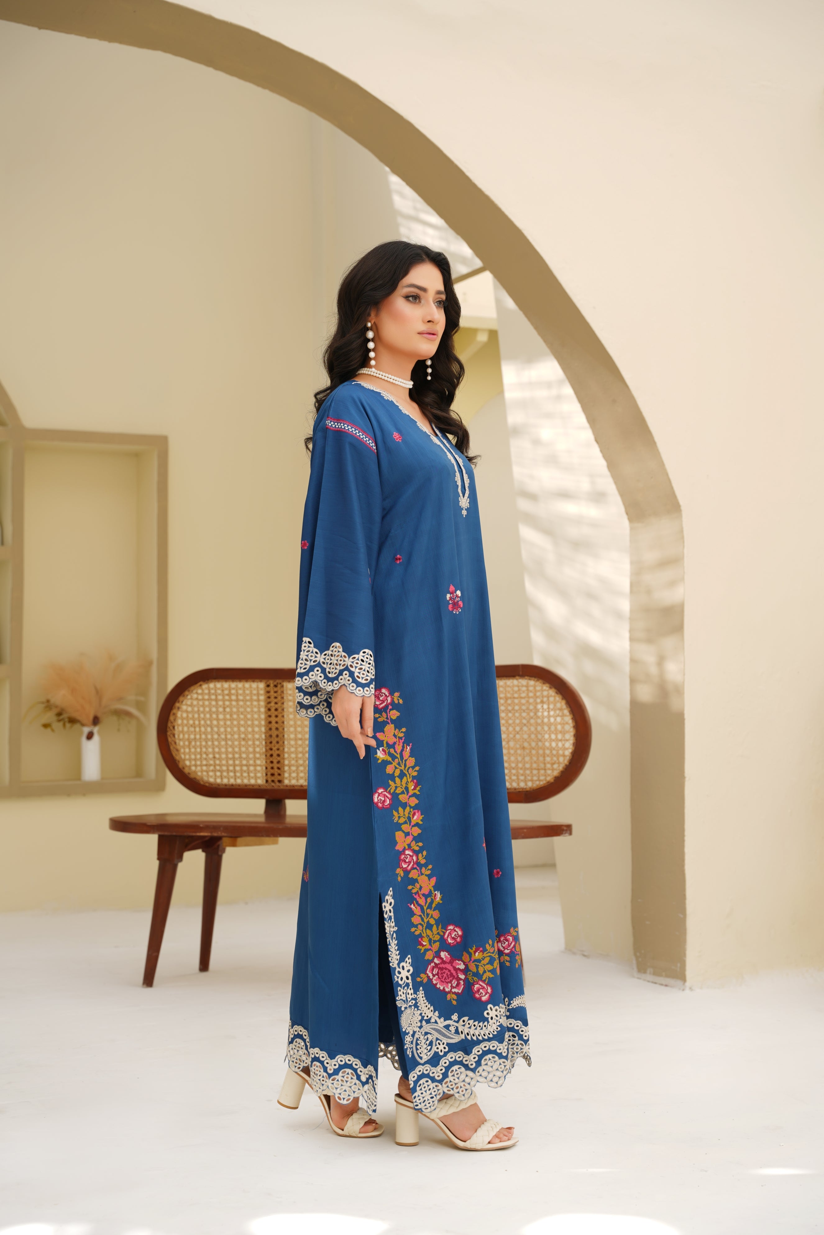 Azure Bloom – 2Pc Embroidered Suit