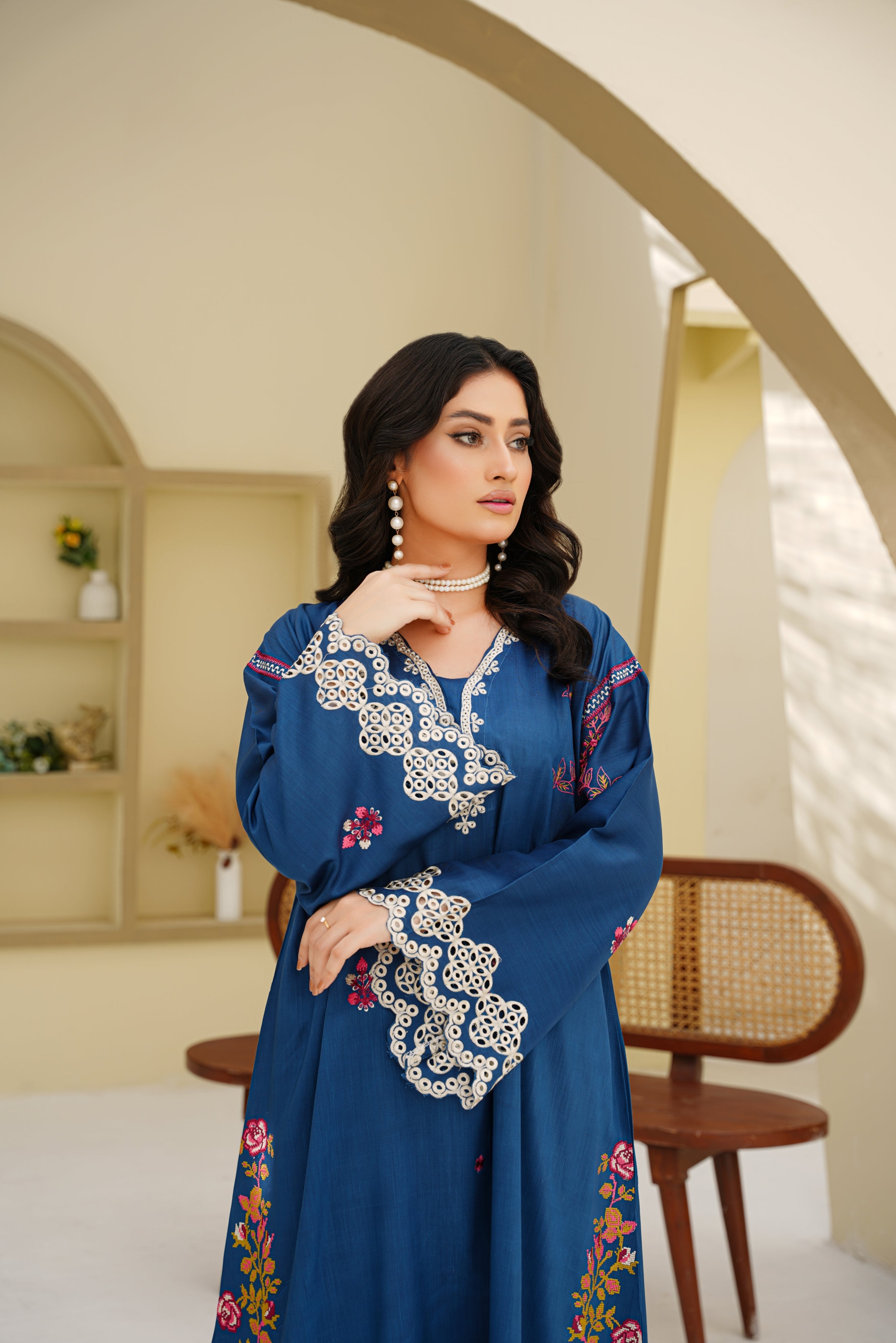 Azure Bloom – 2Pc Embroidered Suit