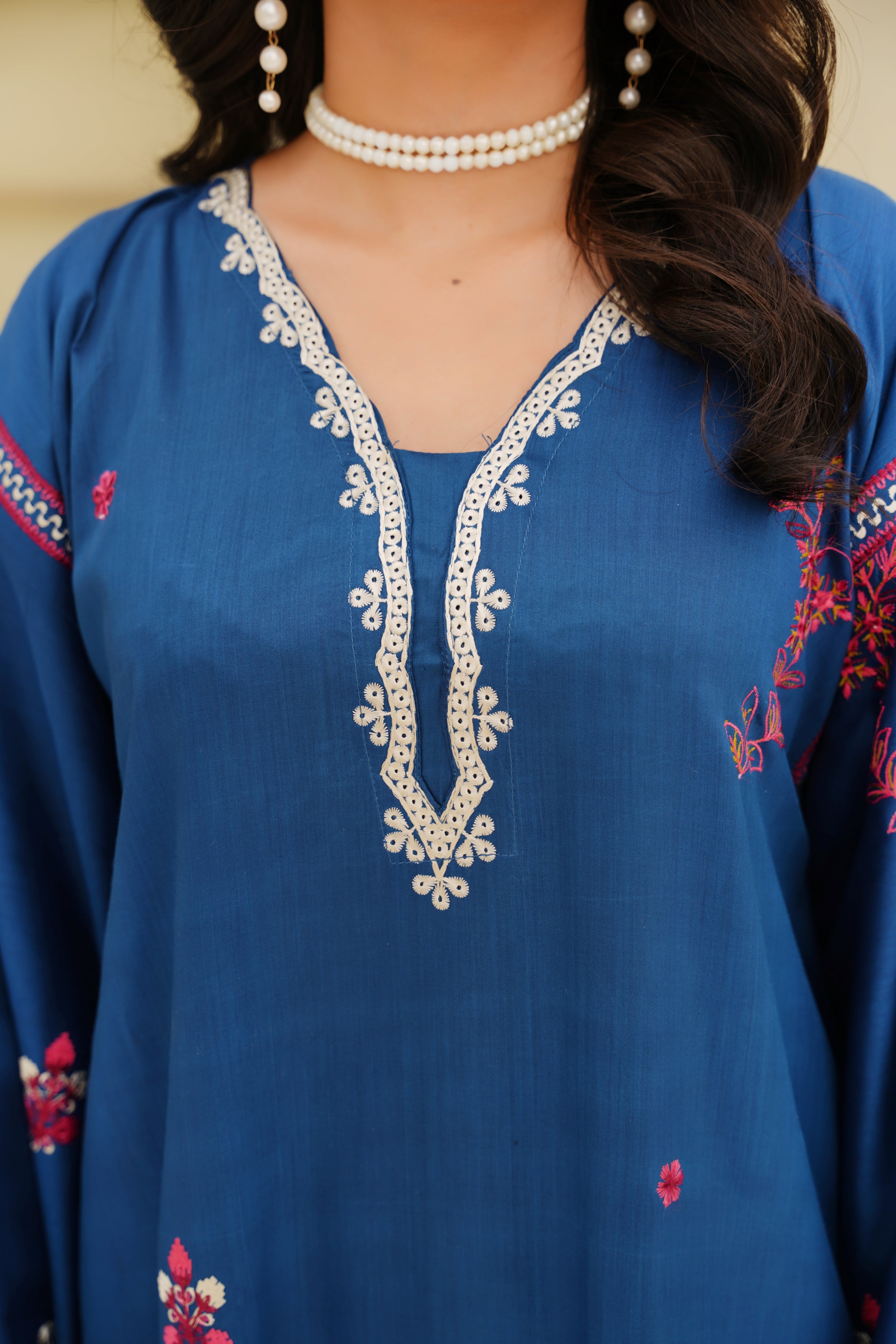 Azure Bloom – 2Pc Embroidered Suit