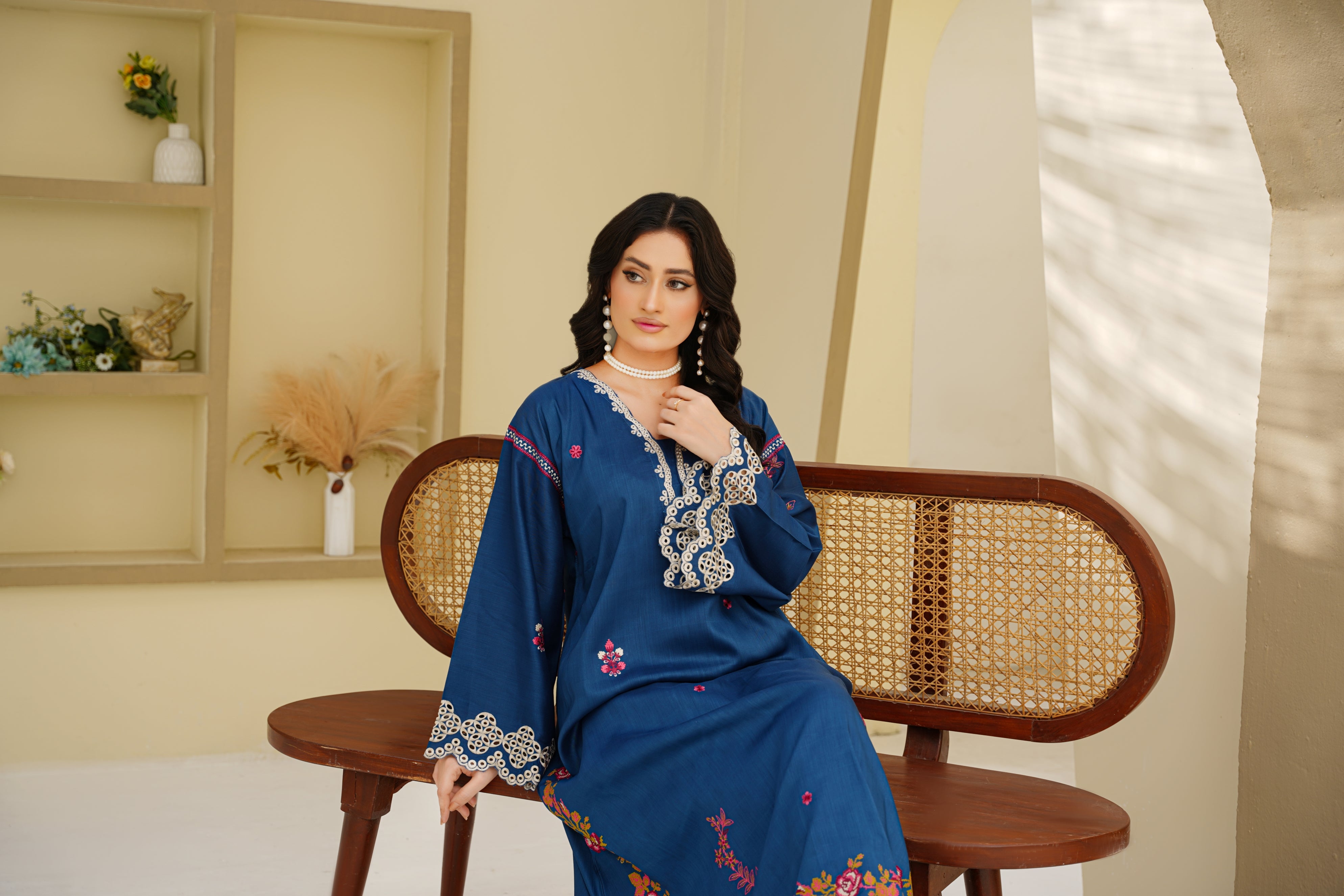 Azure Bloom – 2Pc Embroidered Suit