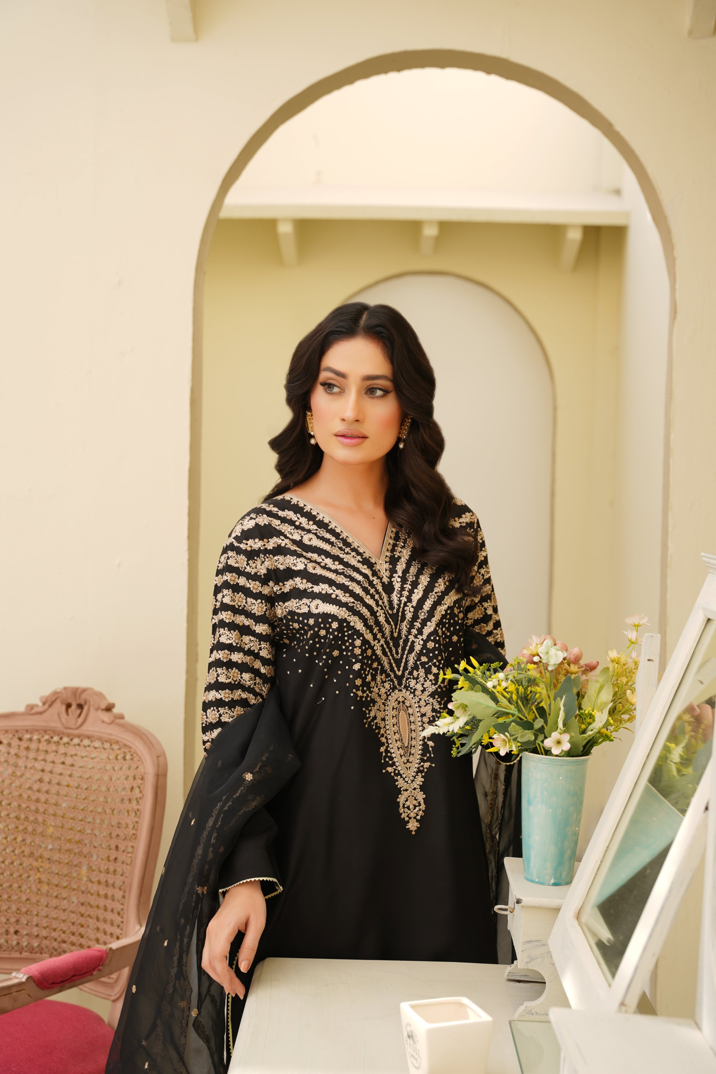 Midnight Radiance – 3Pc Embroidered Suit