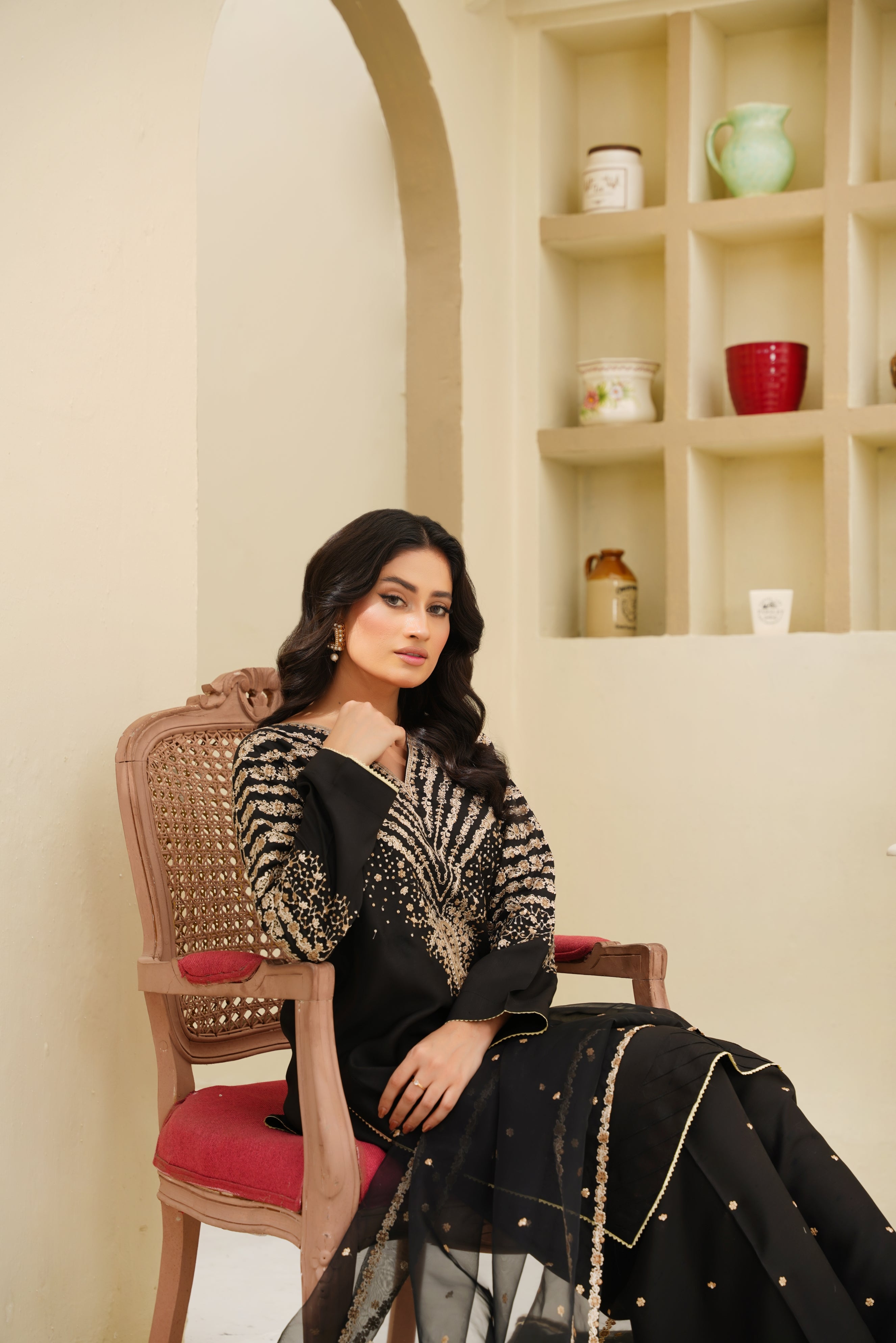 Midnight Radiance – 3Pc Embroidered Suit