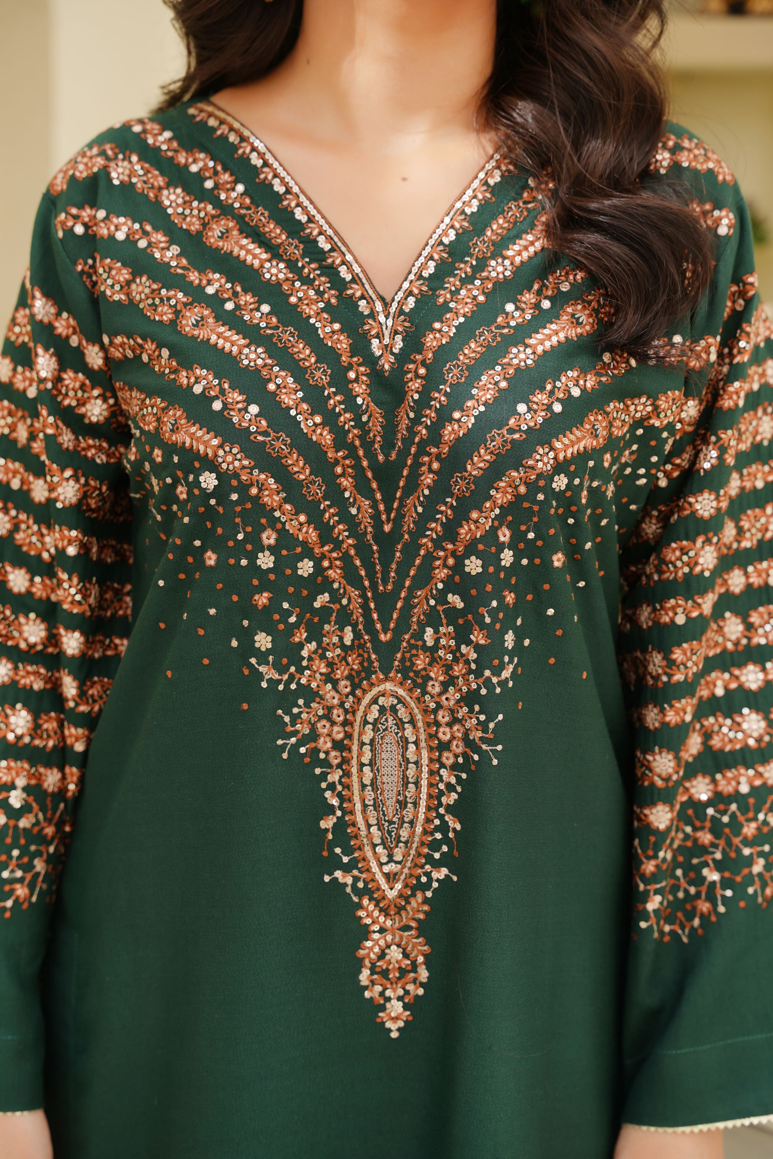 Emerald Elegance – 3Pc Embroidered Suit