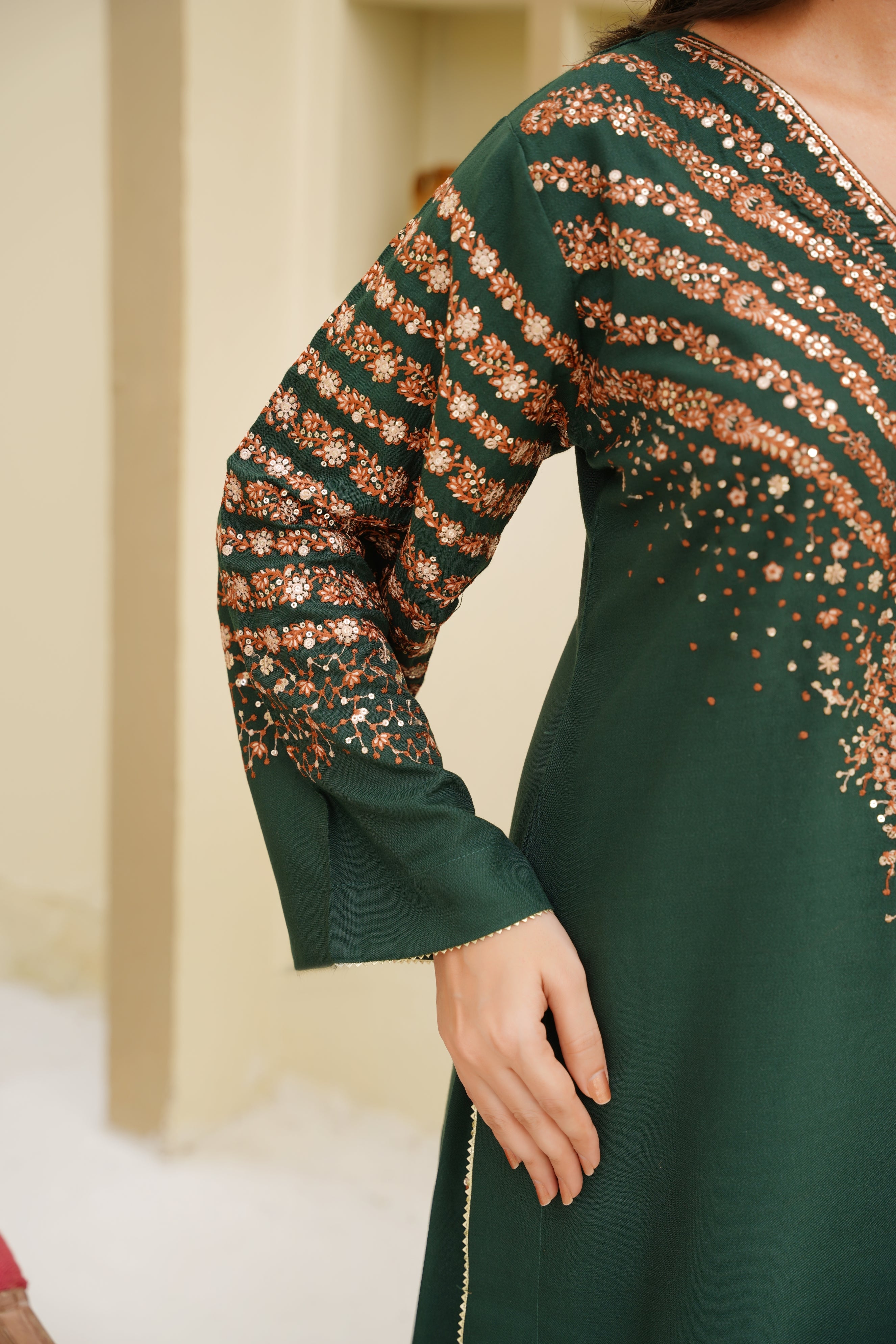 Emerald Elegance – 3Pc Embroidered Suit