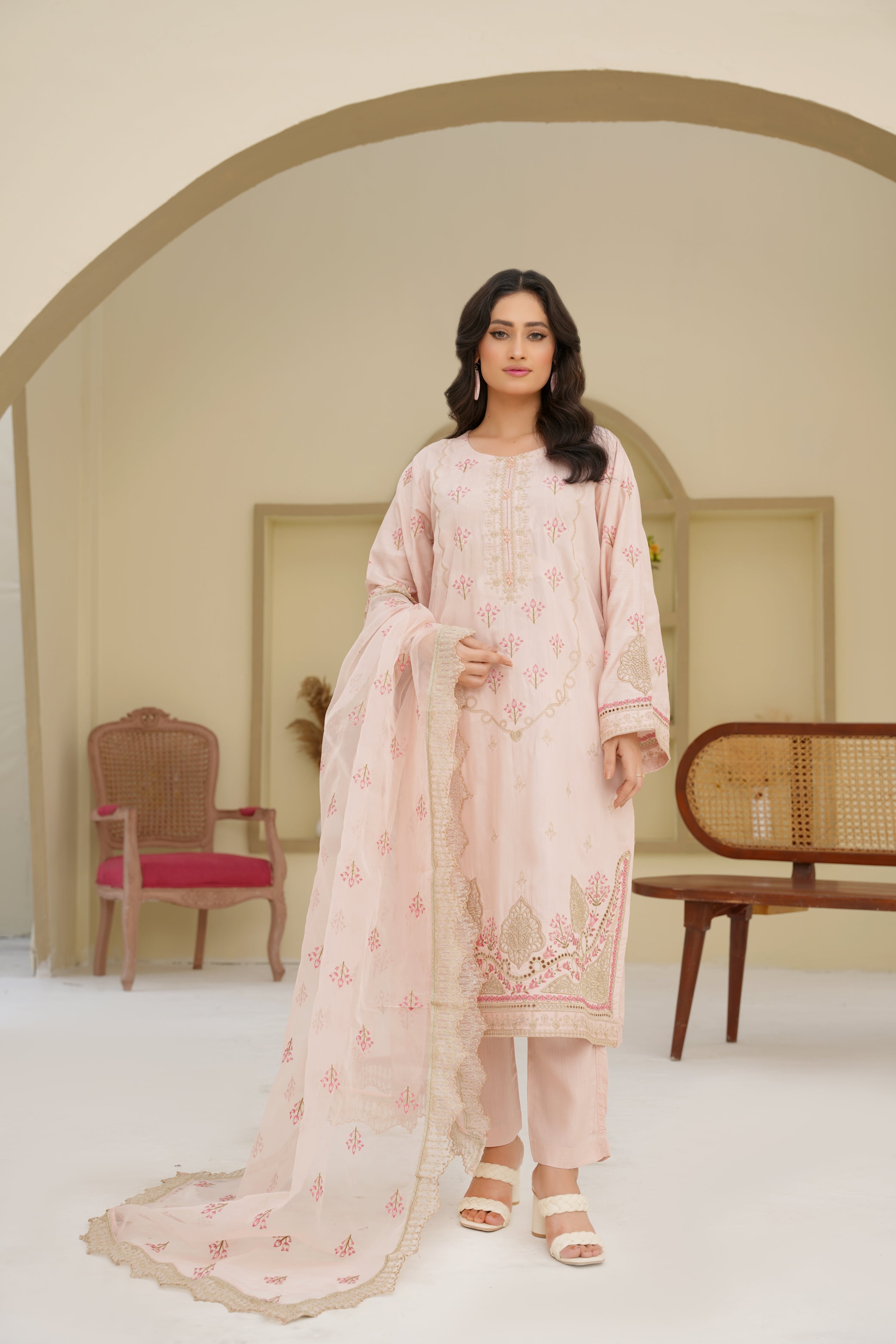 Blush Grace – 3Pc Embroidered Suit