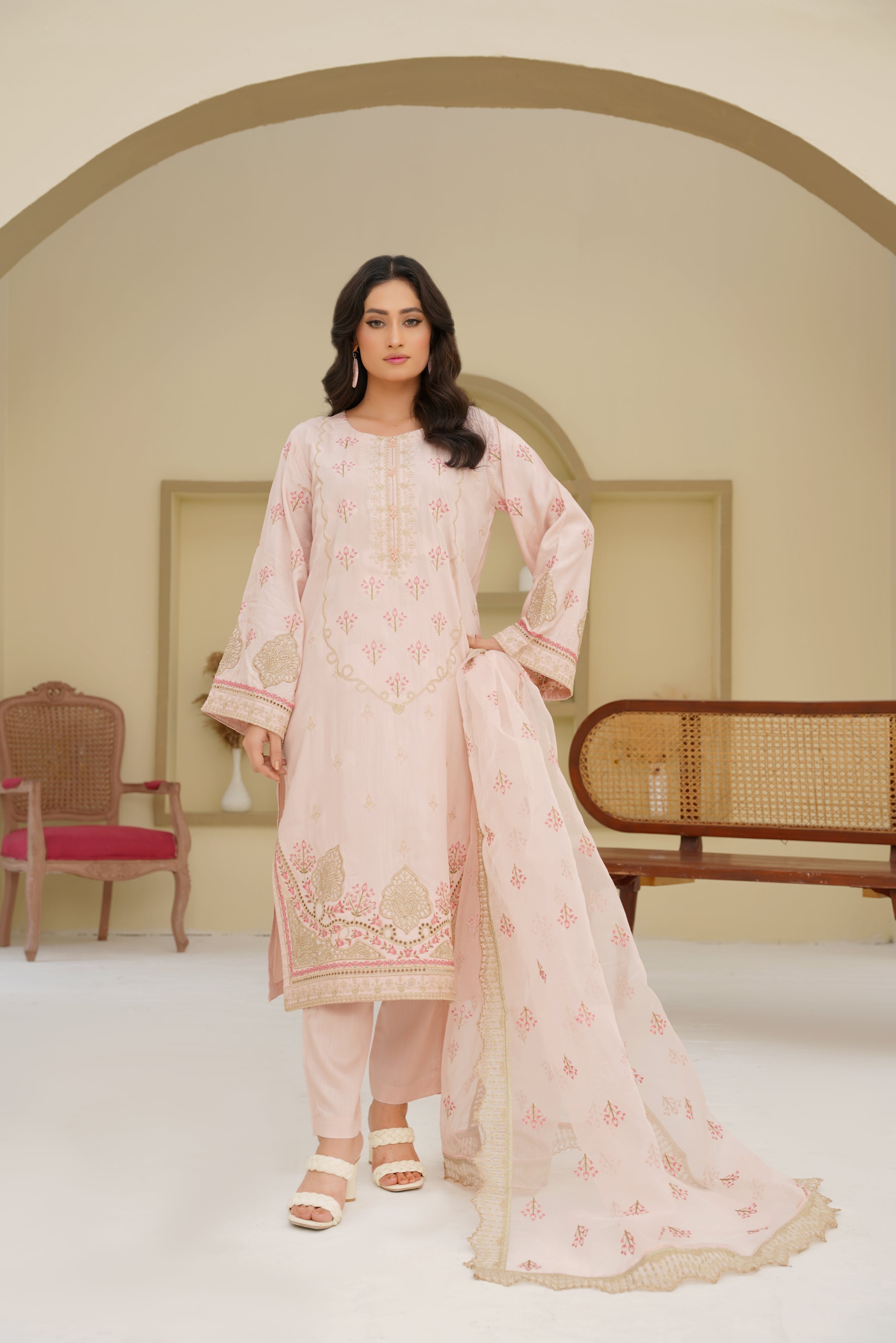 Blush Grace – 3Pc Embroidered Suit