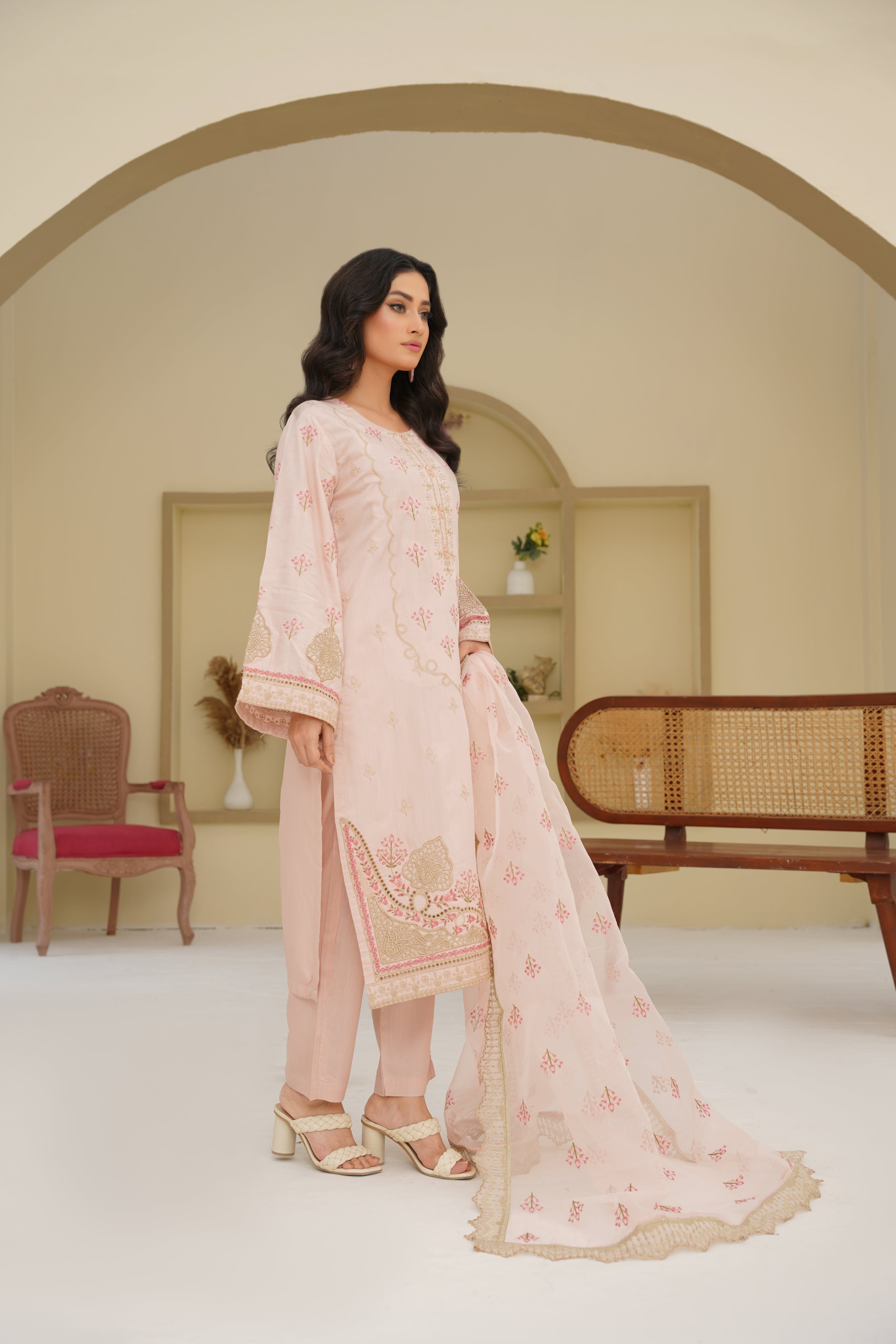 Blush Grace – 3Pc Embroidered Suit