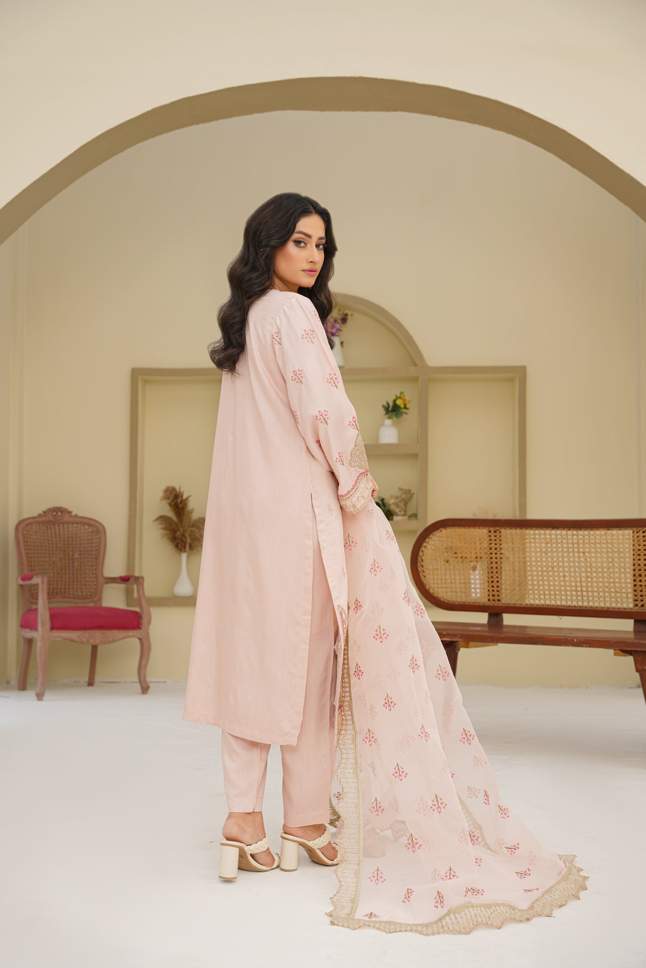 Blush Grace – 3Pc Embroidered Suit