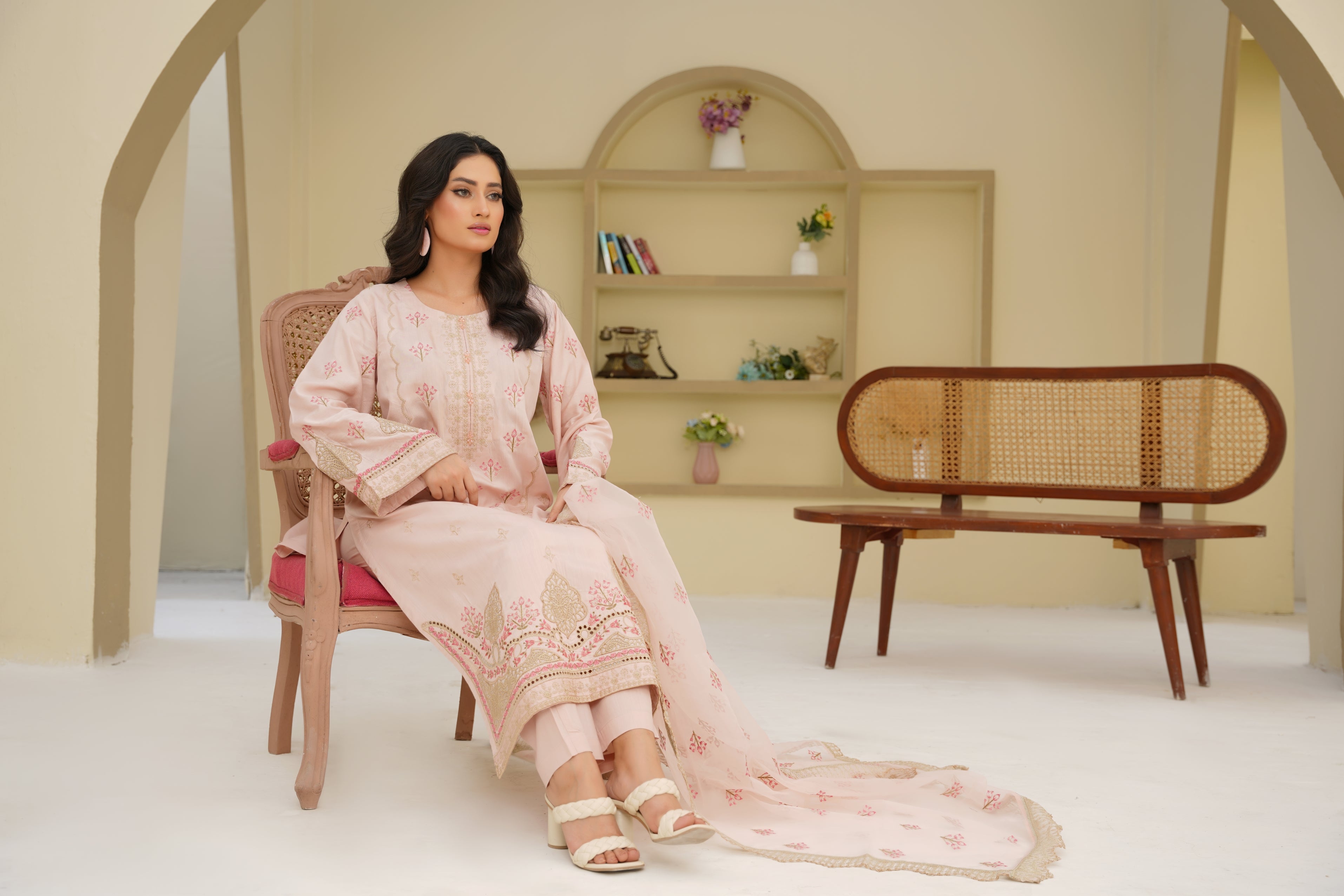 Blush Grace – 3Pc Embroidered Suit