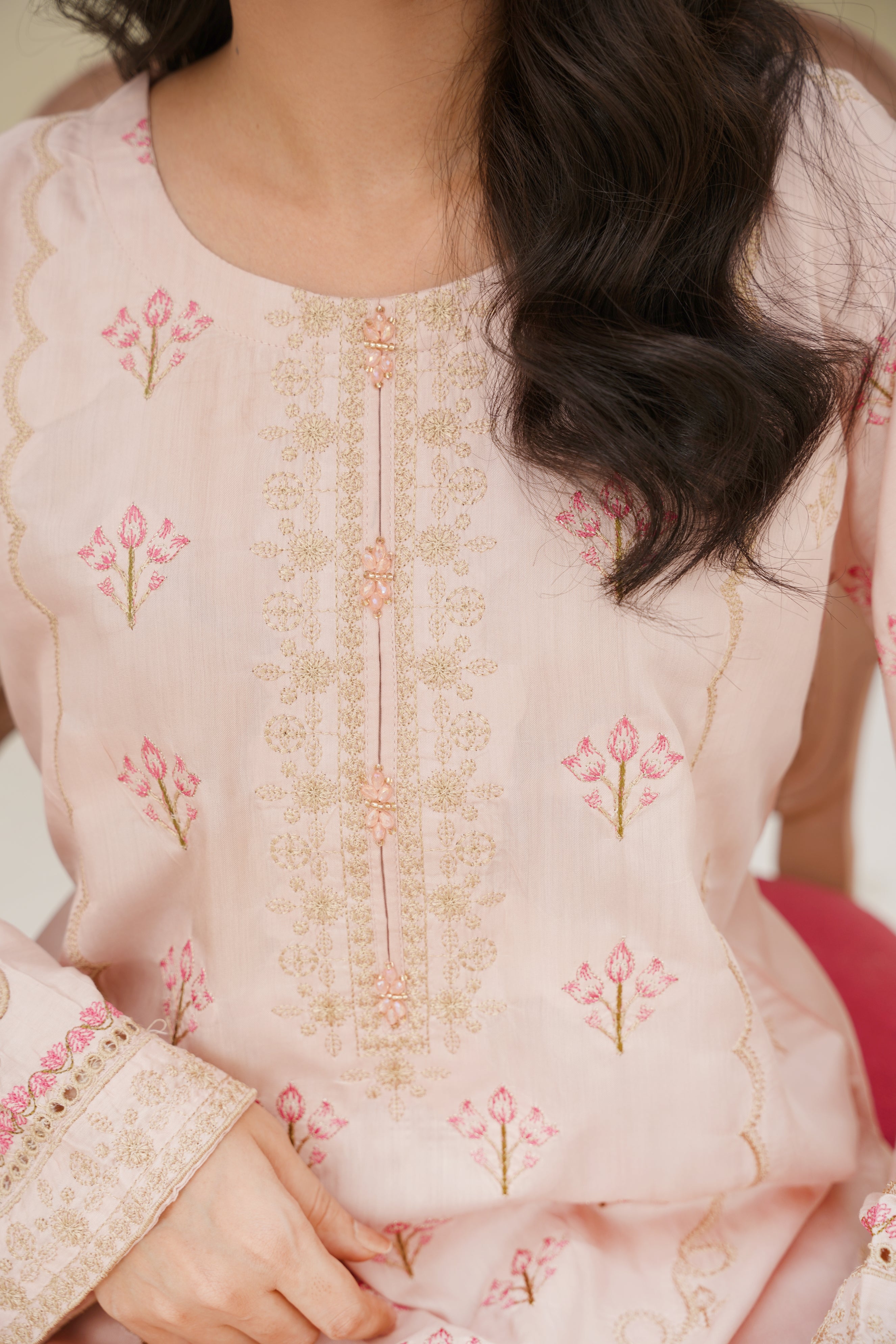 Blush Grace – 3Pc Embroidered Suit