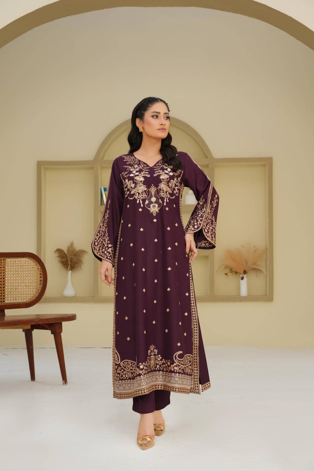 Royal Plum Grace – 2Pc Embroidered Suit