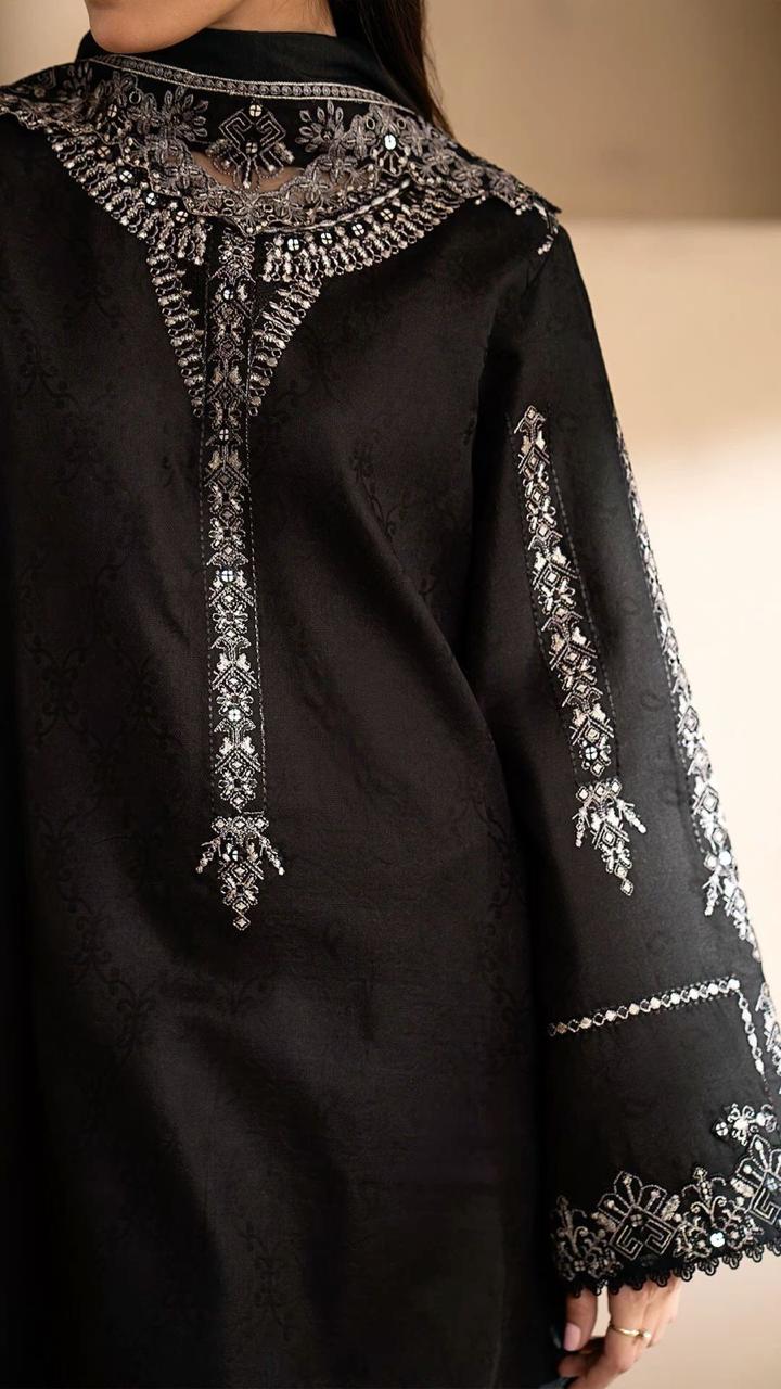 Onyx Black Embroidered Kameez with Sequins