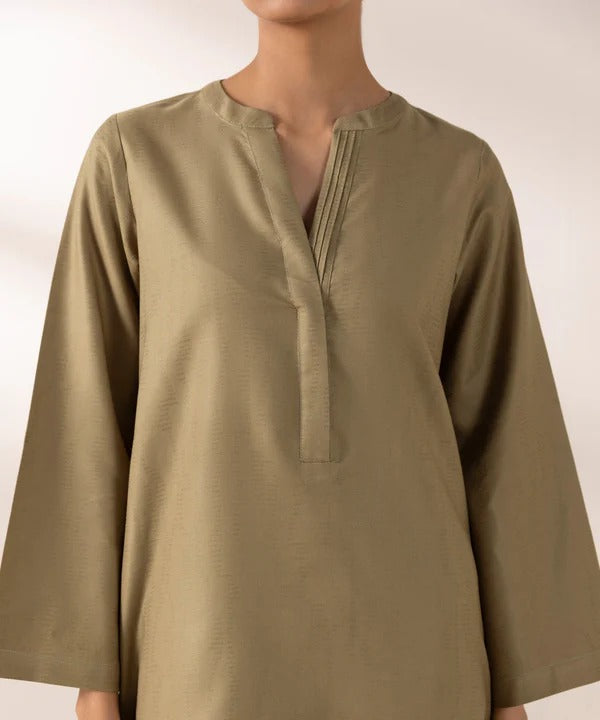 Olive Taupe Minimalist 2-Piece Kameez Shalwar Set
