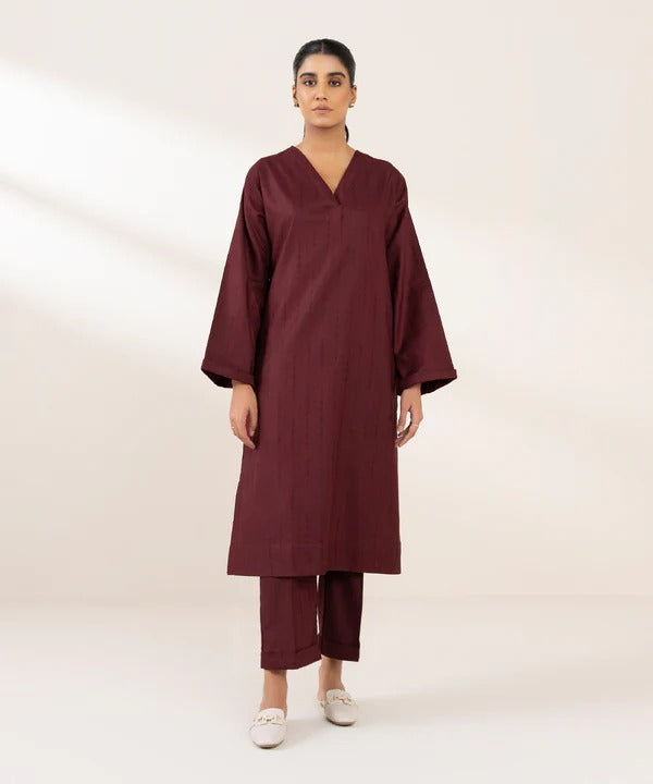 Burgundy Minimalist 2-Piece Kameez Shalwar Set