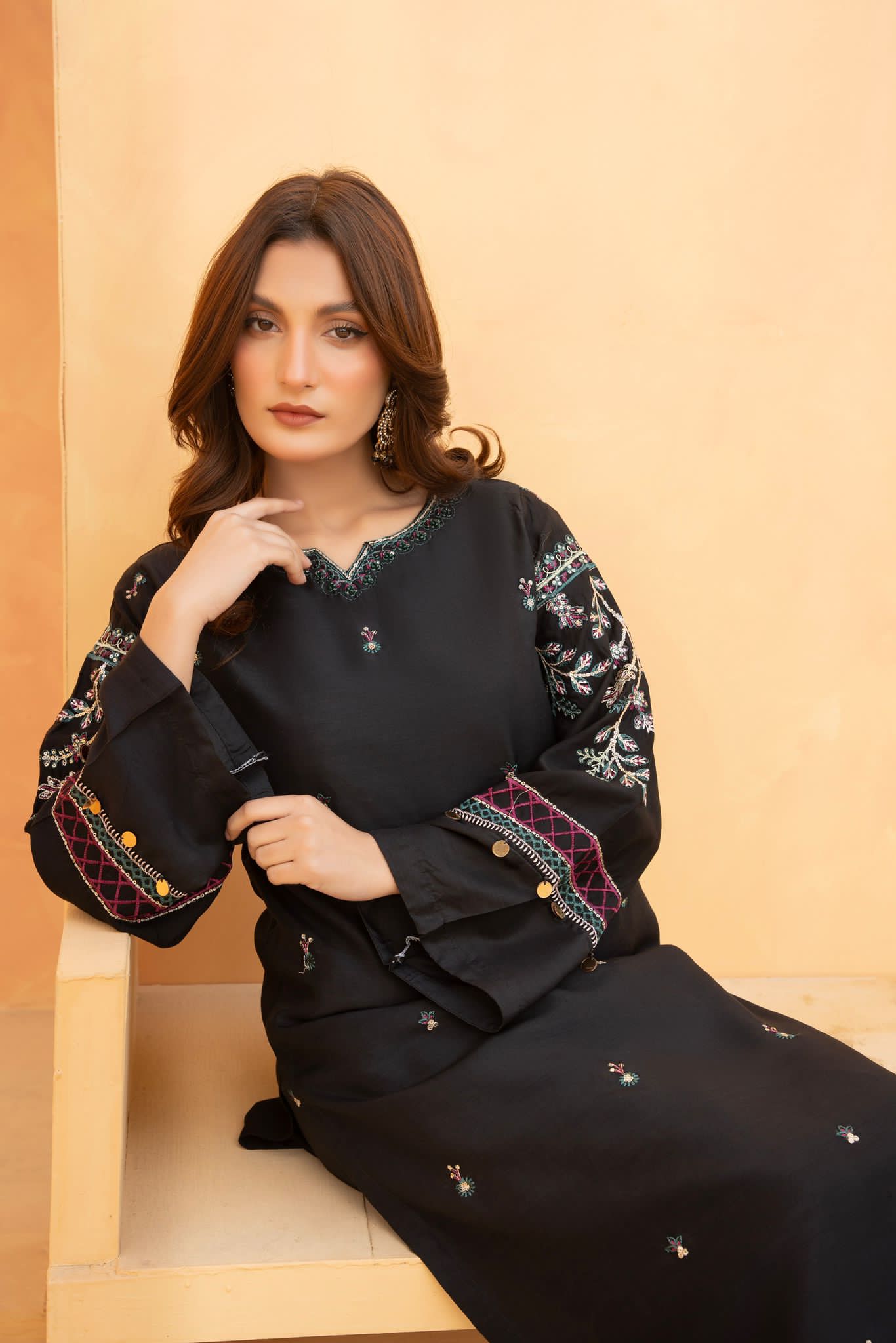 Turquoise Blue Embroidered 2-Piece Kameez Shalwar Set