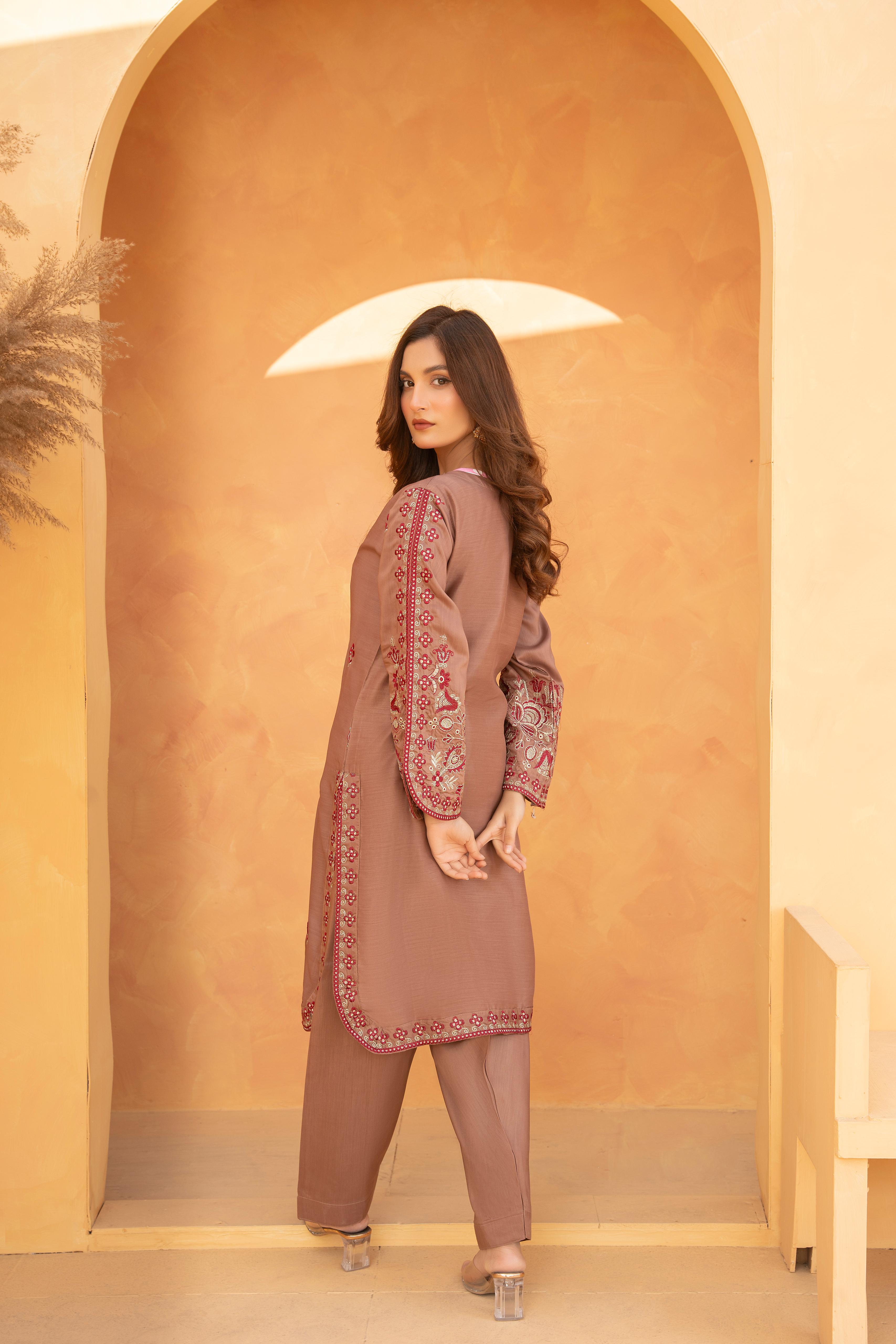 Ivory White Embroidered 2-Piece Kameez Shalwar Set