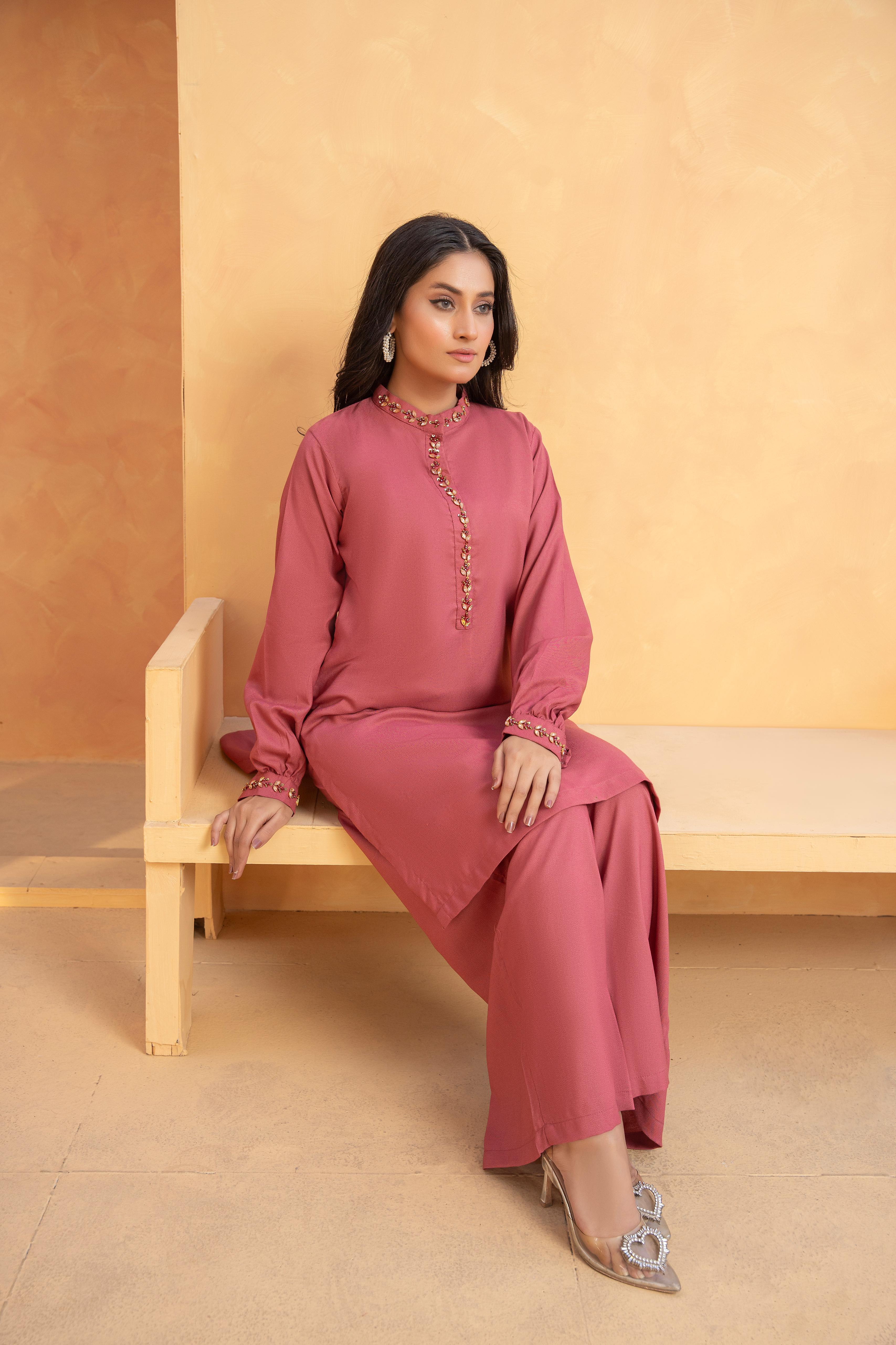 Teal Green Embroidered 2-Piece Kameez Shalwar Set