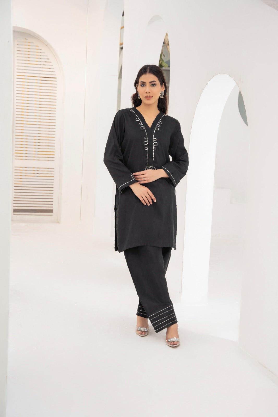 Saffron Yellow Embroidered 2-Piece Kameez Shalwar Set