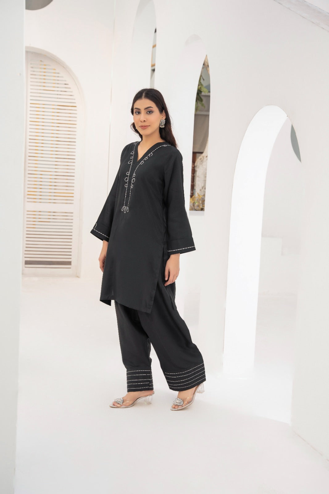 Saffron Yellow Embroidered 2-Piece Kameez Shalwar Set