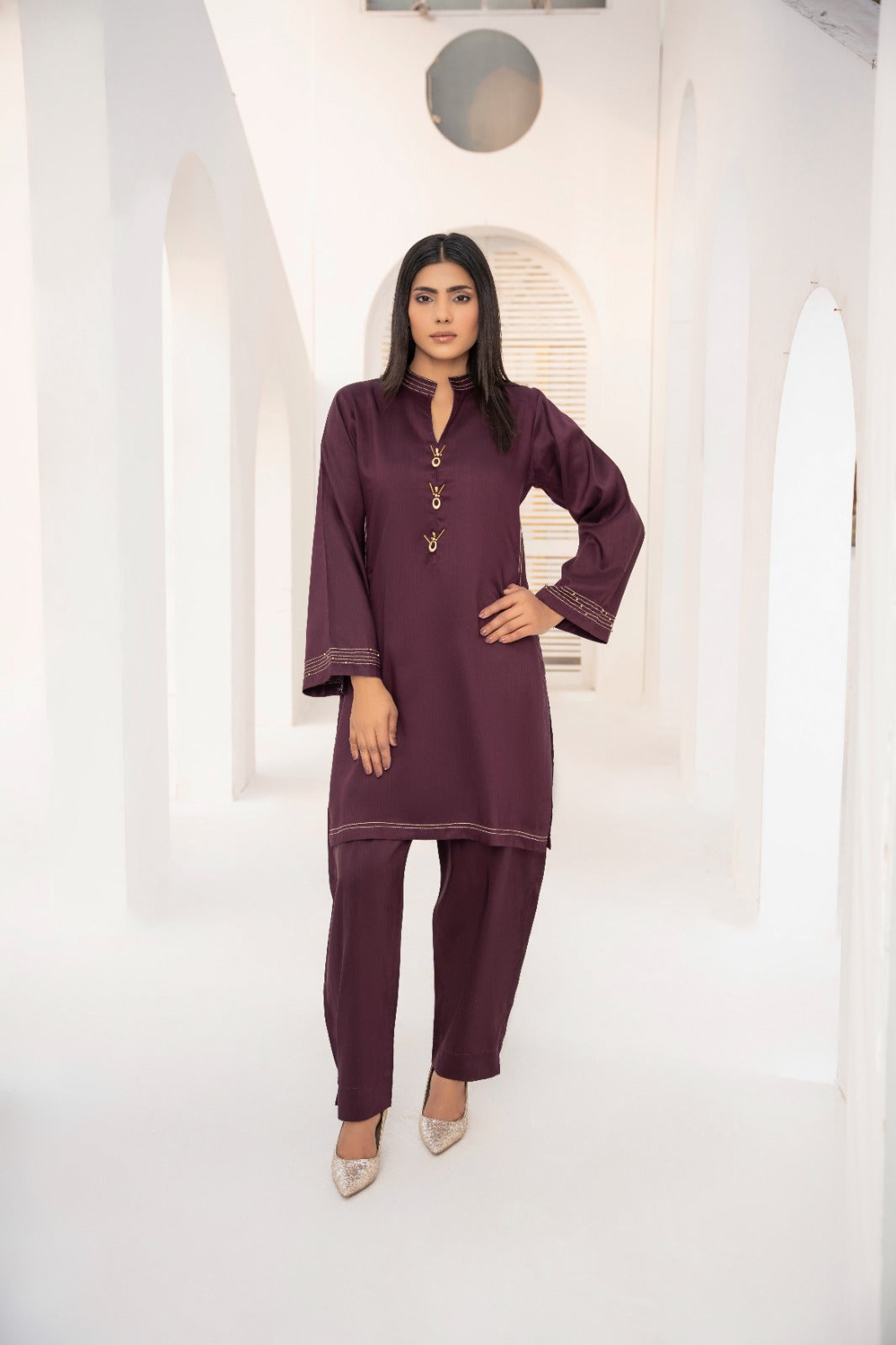Midnight Blue Embroidered 2-Piece Kameez Shalwar Set