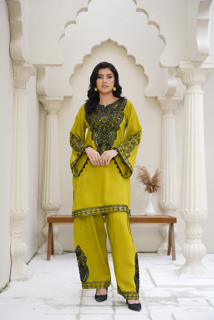 Zynah – Olive Green & Black Embroidered 2Pc Suit | Elegant Pret