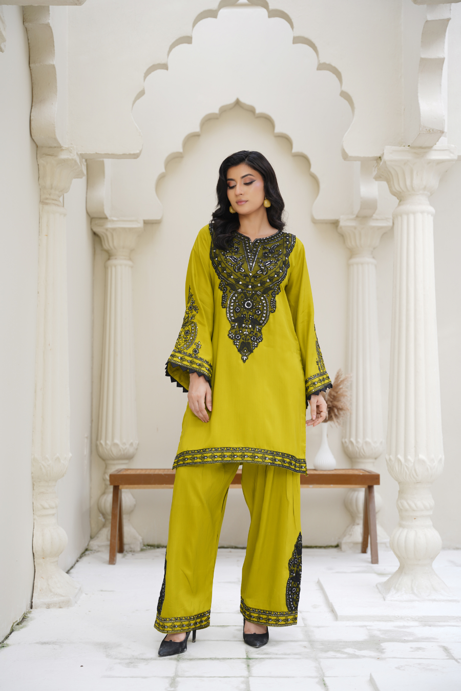Zynah – Olive Green & Black Embroidered 2Pc Suit | Elegant Pret