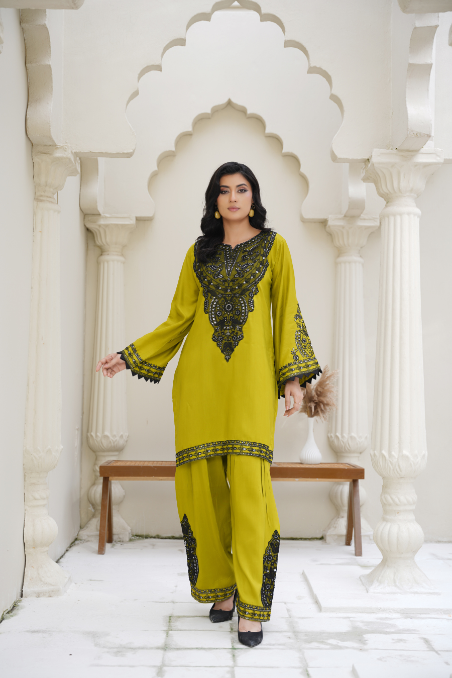 Zynah – Olive Green & Black Embroidered 2Pc Suit | Elegant Pret