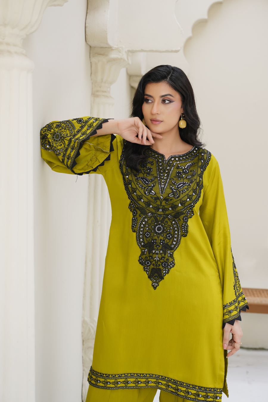 Zynah – Olive Green & Black Embroidered 2Pc Suit | Elegant Pret