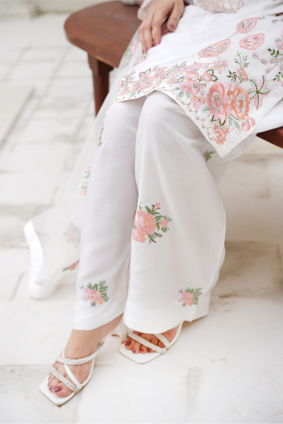 Celestia – White & Blush Embroidered 3Pc Suit | Viscose Pret