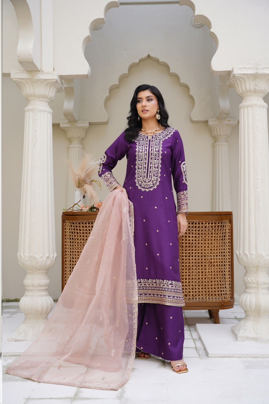 Liyana – Purple Embroidered 3Pc Suit with Dupatta | Festive Pret
