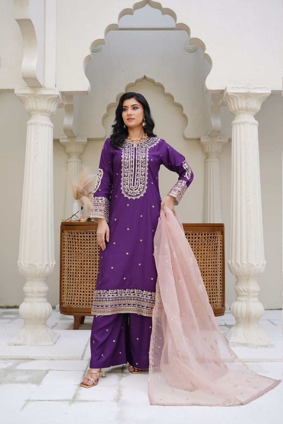 Liyana – Purple Embroidered 3Pc Suit with Dupatta | Festive Pret