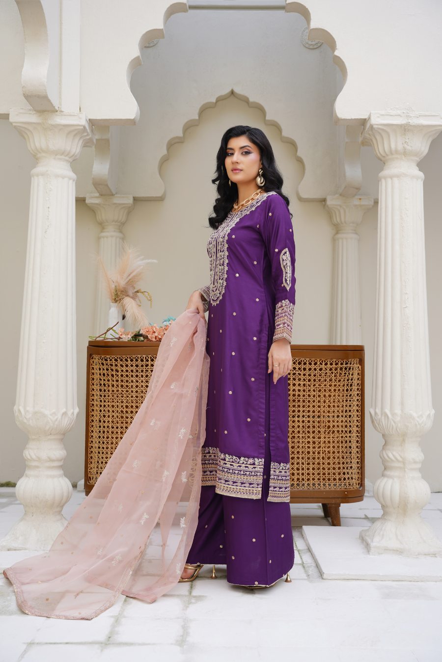 Liyana – Purple Embroidered 3Pc Suit with Dupatta | Festive Pret