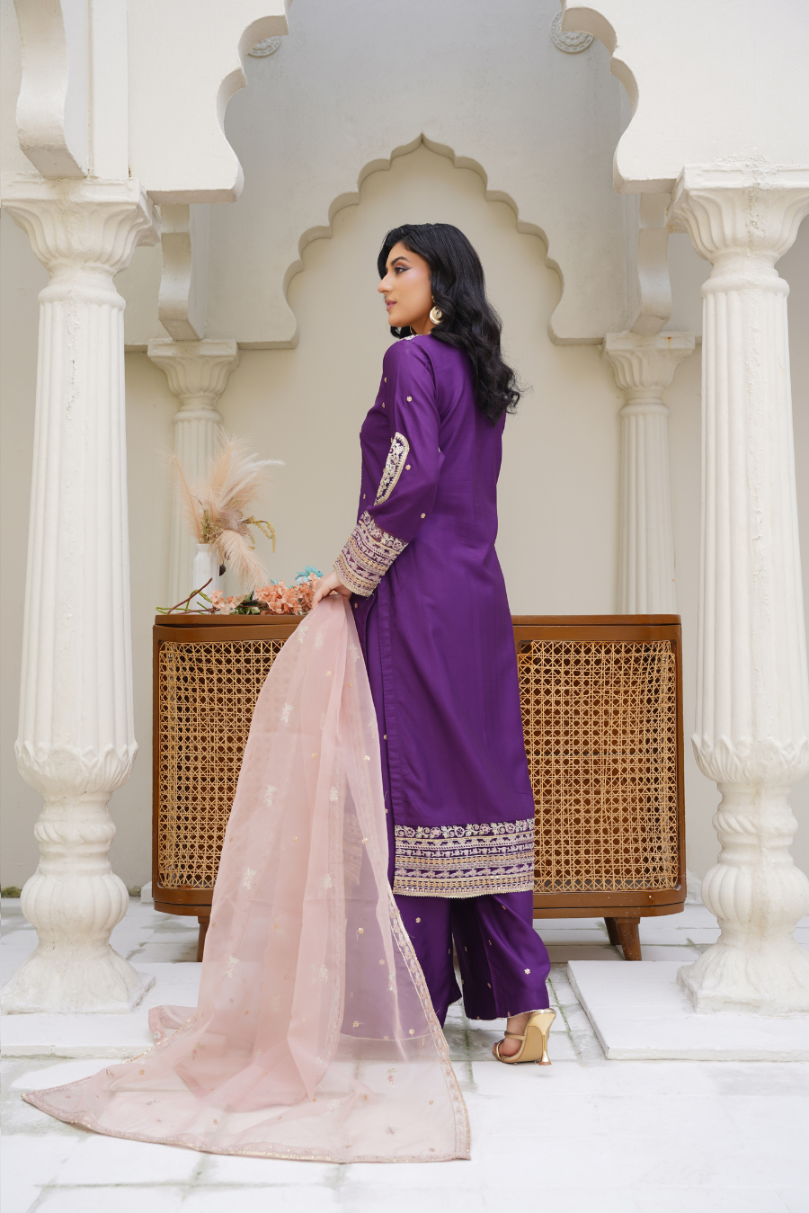 Liyana – Purple Embroidered 3Pc Suit with Dupatta | Festive Pret